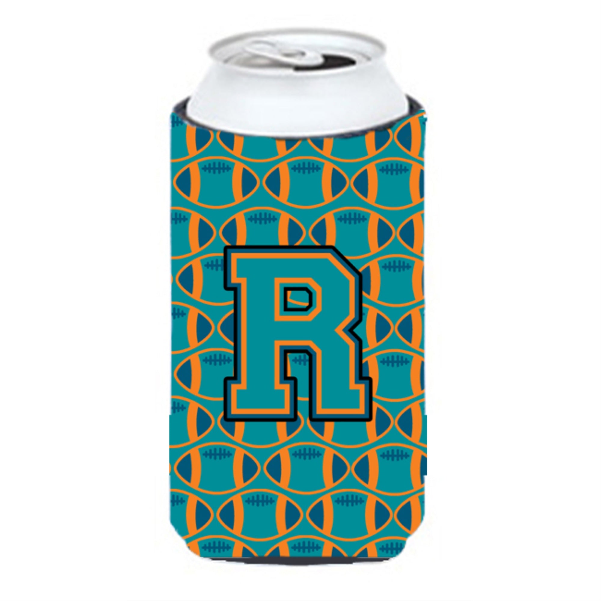 'Letter R Football Aqua, Orange And Marine Blue Tall Boy Beverage Insulator Hugger Cj1063-Rtbc''