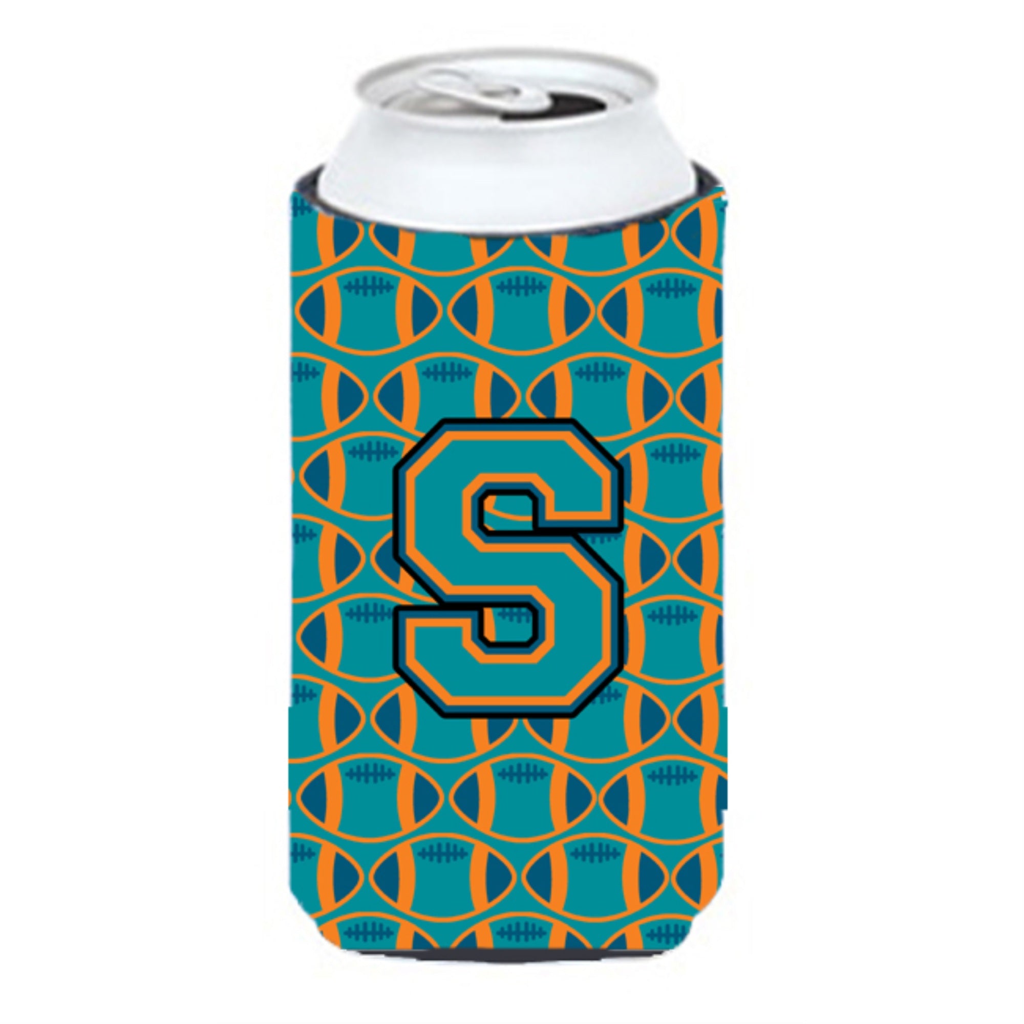 'Letter S Football Aqua, Orange And Marine Blue Tall Boy Beverage Insulator Hugger Cj1063-Stbc''