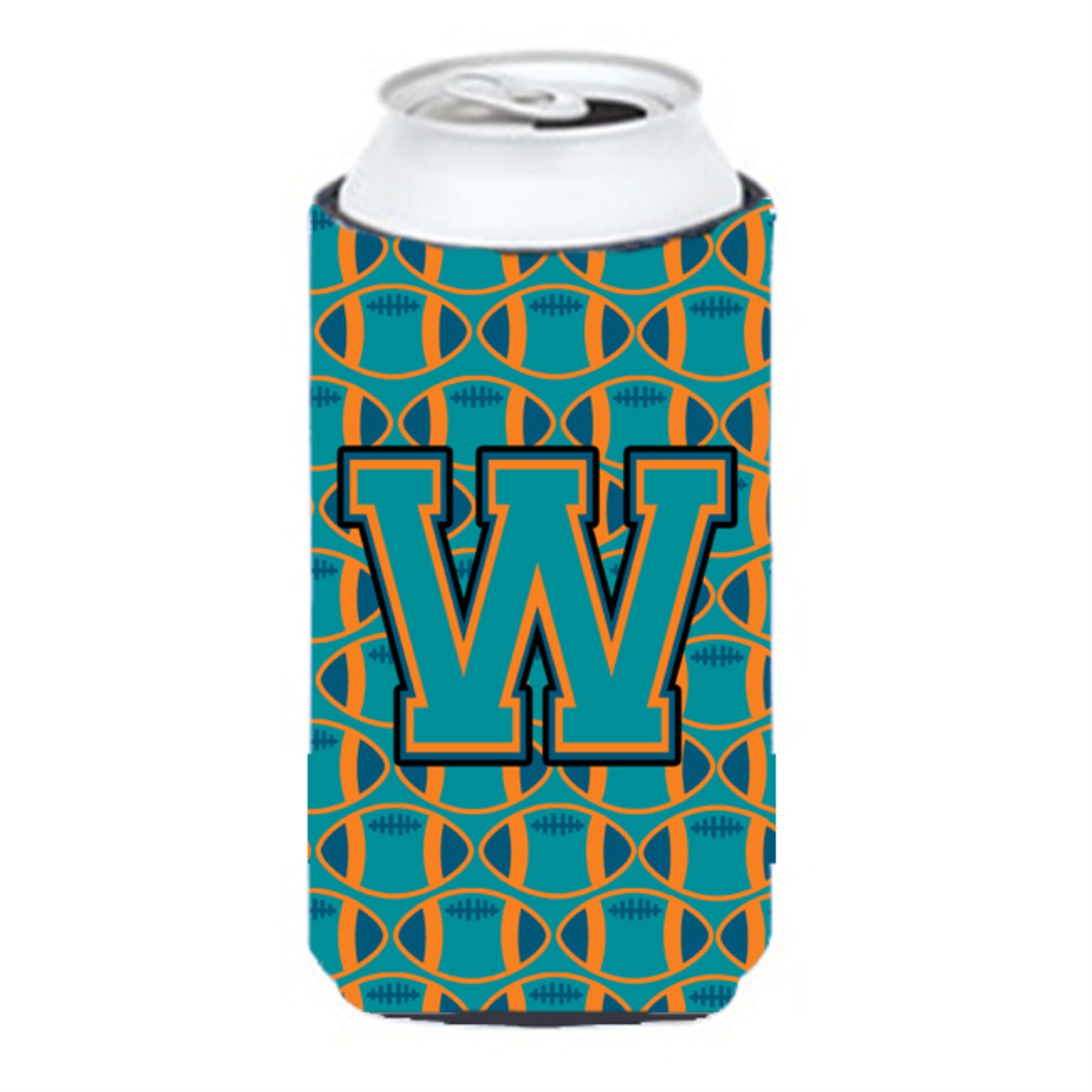 'Letter W Football Aqua, Orange And Marine Blue Tall Boy Beverage Insulator Hugger Cj1063-Wtbc''