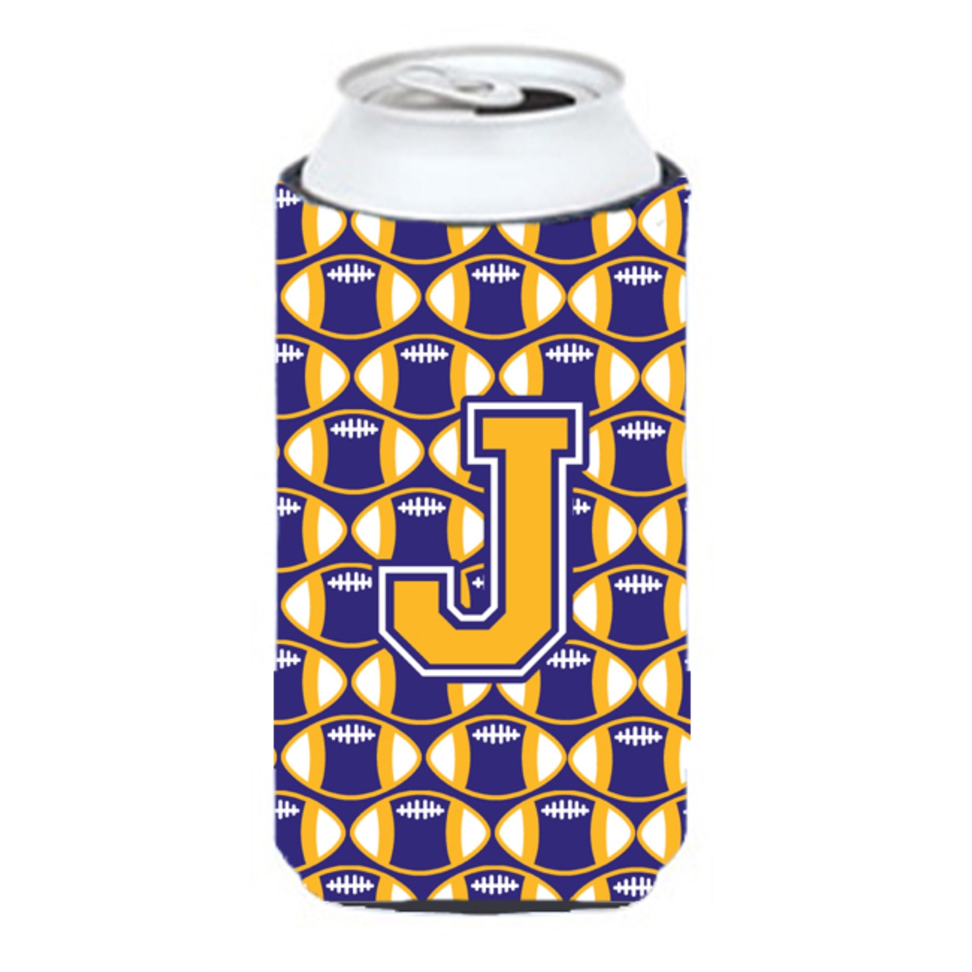 Letter J Football Purple And Gold Tall Boy Beverage Insulator Hugger Cj1064-Jtbc