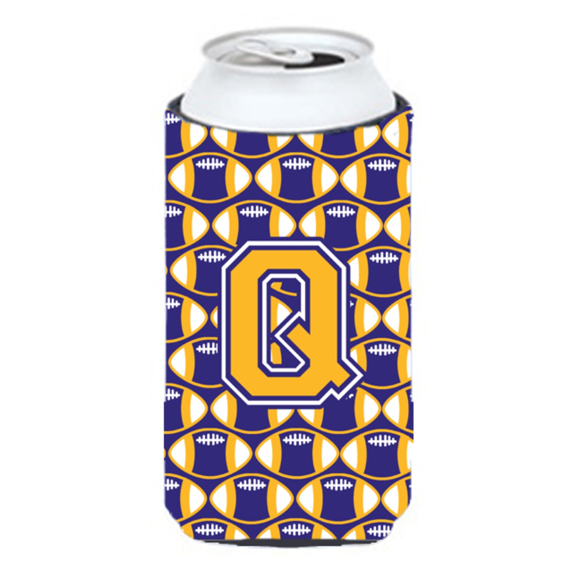 Letter Q Football Purple And Gold Tall Boy Beverage Insulator Hugger Cj1064-Qtbc