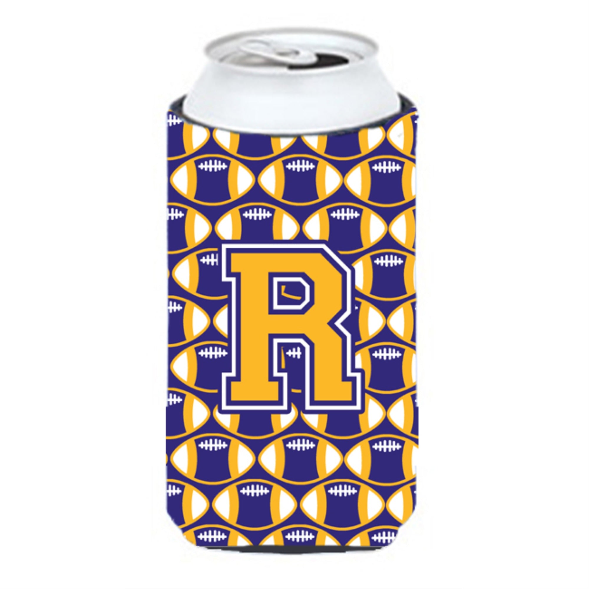 Letter R Football Purple And Gold Tall Boy Beverage Insulator Hugger Cj1064-Rtbc