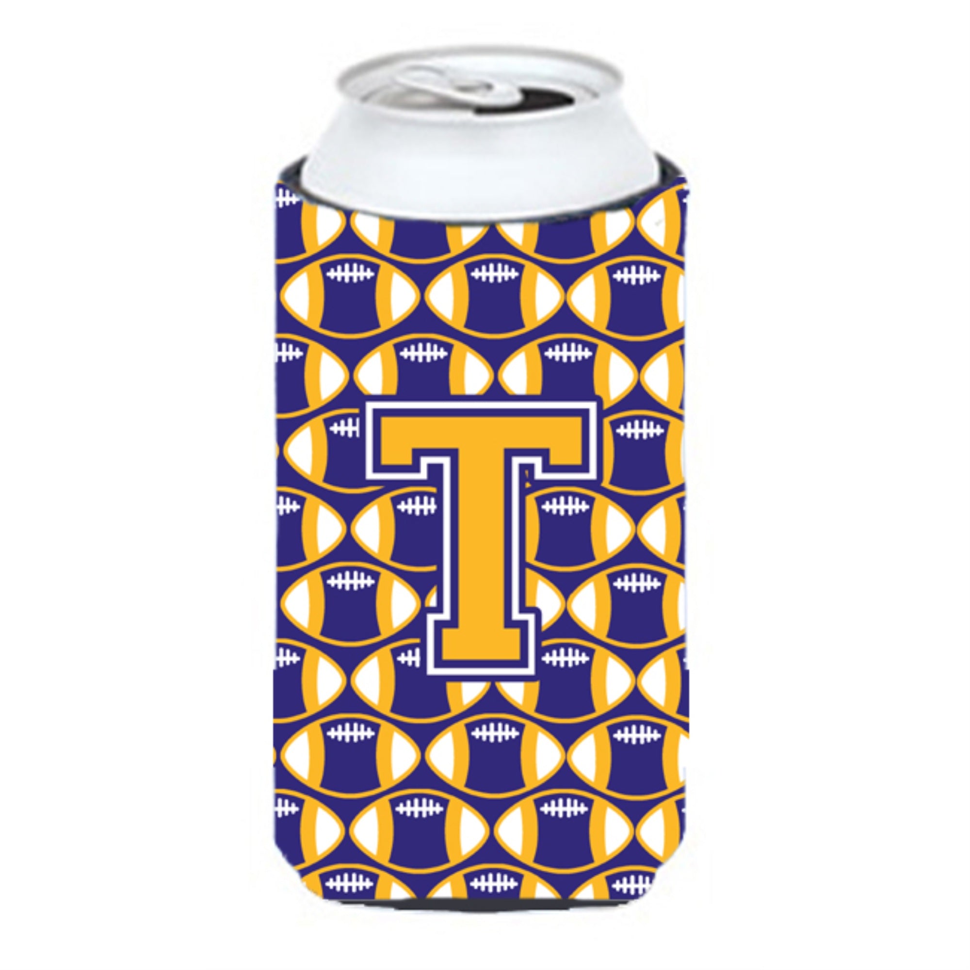 Letter T Football Purple And Gold Tall Boy Beverage Insulator Hugger Cj1064-Ttbc