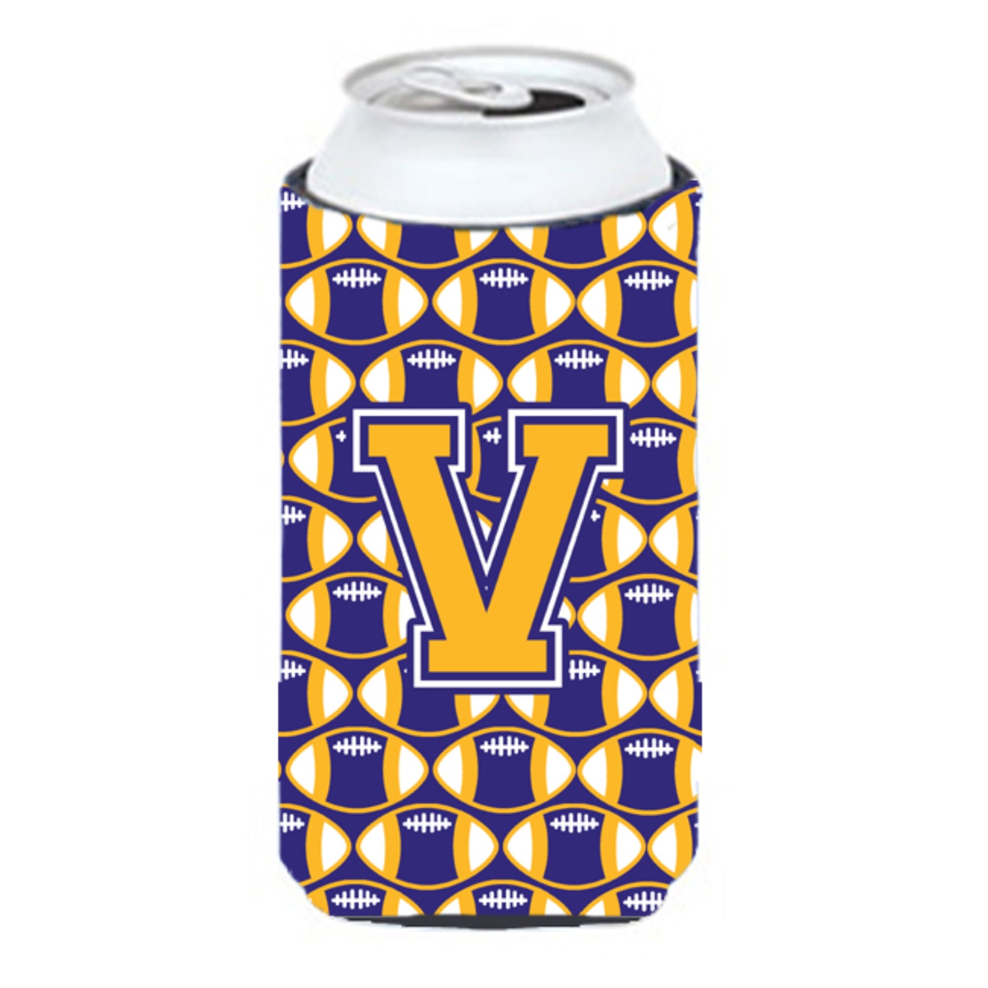 Letter V Football Purple And Gold Tall Boy Beverage Insulator Hugger Cj1064-Vtbc