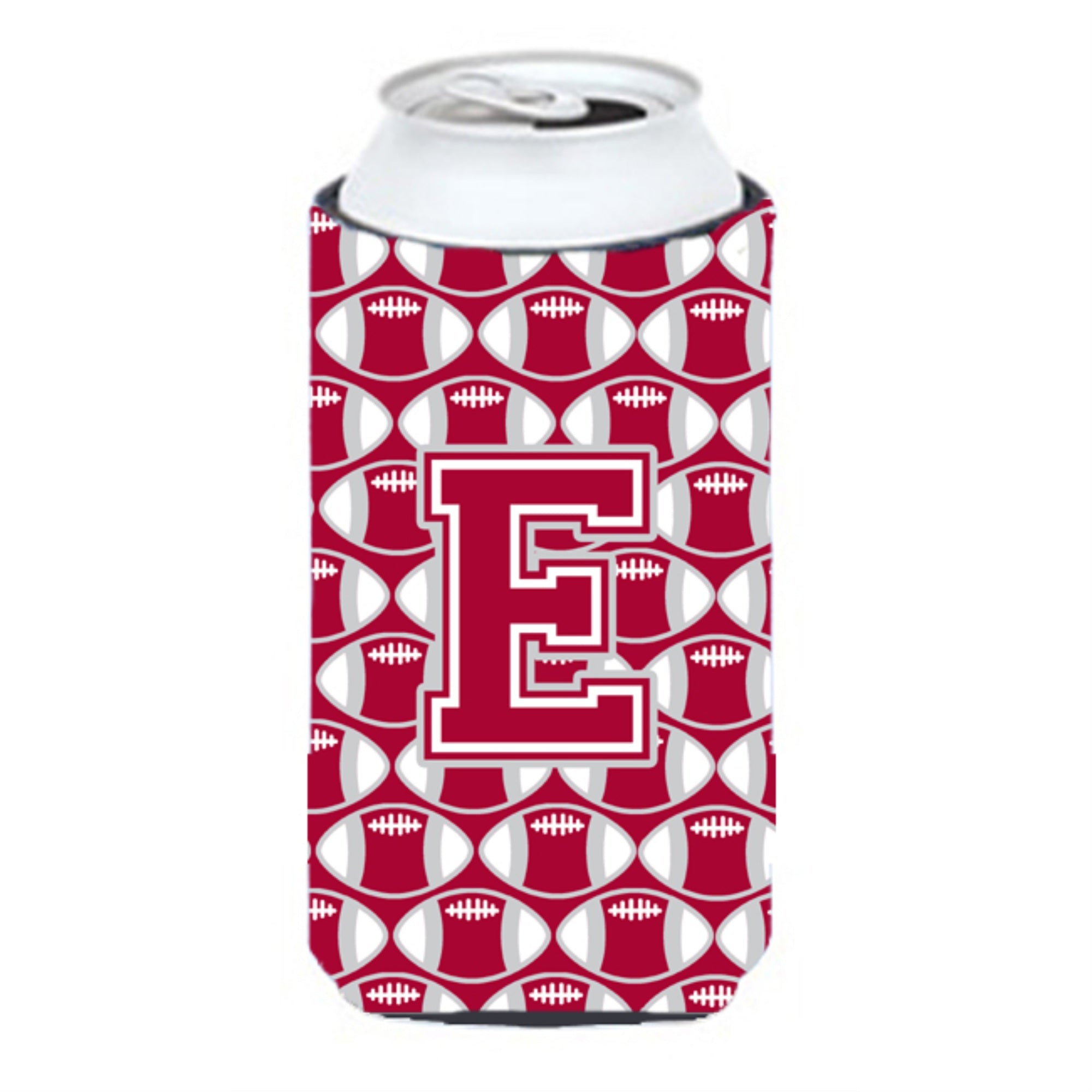 'Letter E Football Crimson, Grey And White Tall Boy Beverage Insulator Hugger Cj1065-Etbc''