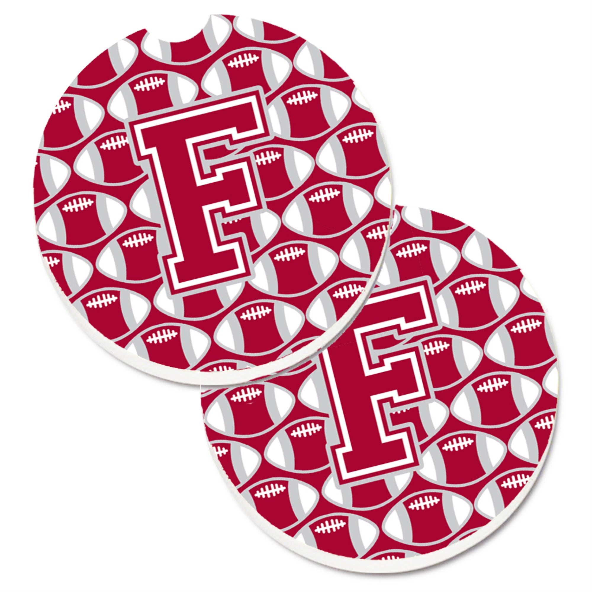 'Caroline'S Treasures Letter F Football Crimson, Grey & White Set Of 2 Cup Holder Car Coasters Cj1065-Fcarc, 2.56, Multicolor''