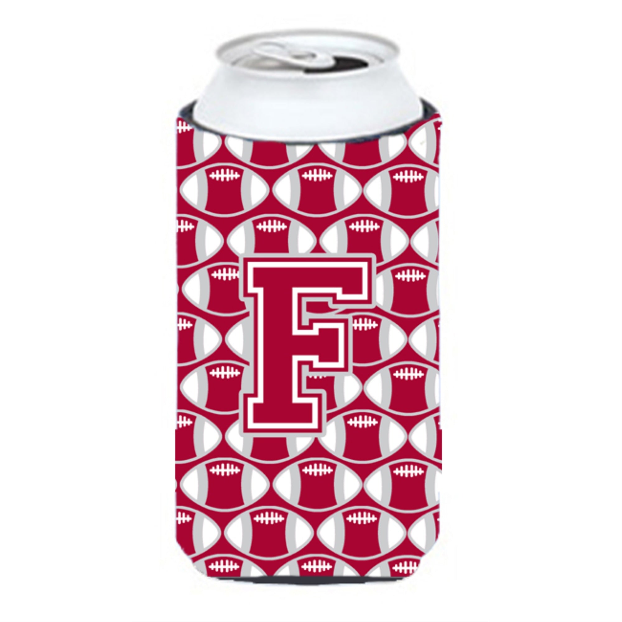'Letter F Football Crimson, Grey And White Tall Boy Beverage Insulator Hugger Cj1065-Ftbc''