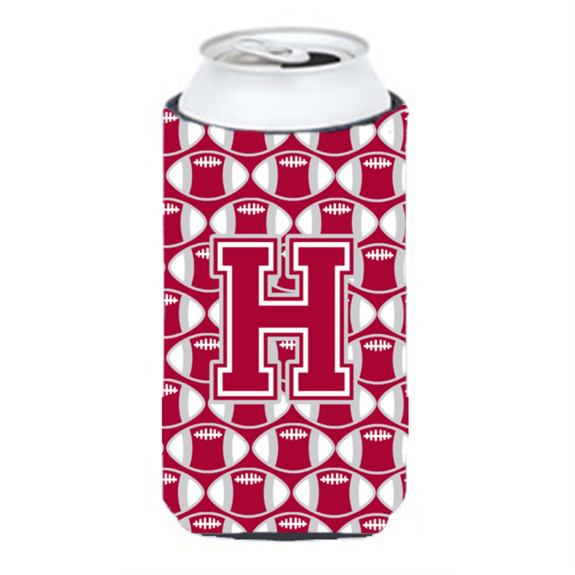 'Letter H Football Crimson, Grey And White Tall Boy Beverage Insulator Hugger Cj1065-Htbc''