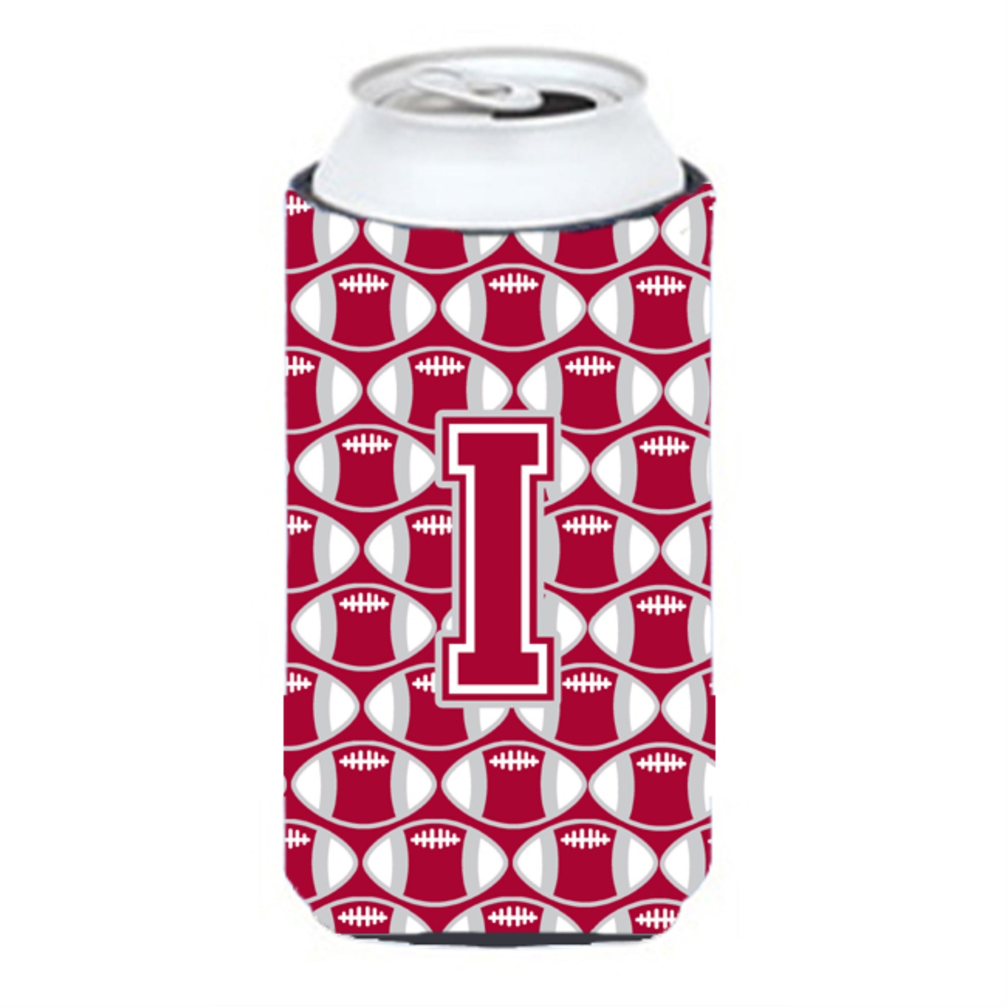 'Letter I Football Crimson, Grey And White Tall Boy Beverage Insulator Hugger Cj1065-Itbc''