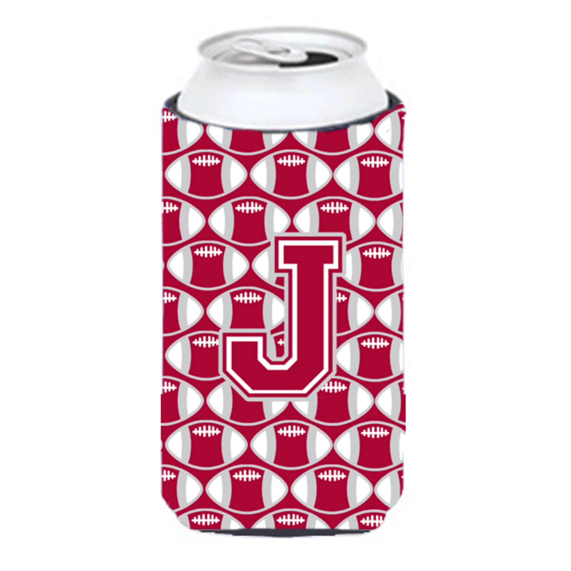'Letter J Football Crimson, Grey And White Tall Boy Beverage Insulator Hugger Cj1065-Jtbc''