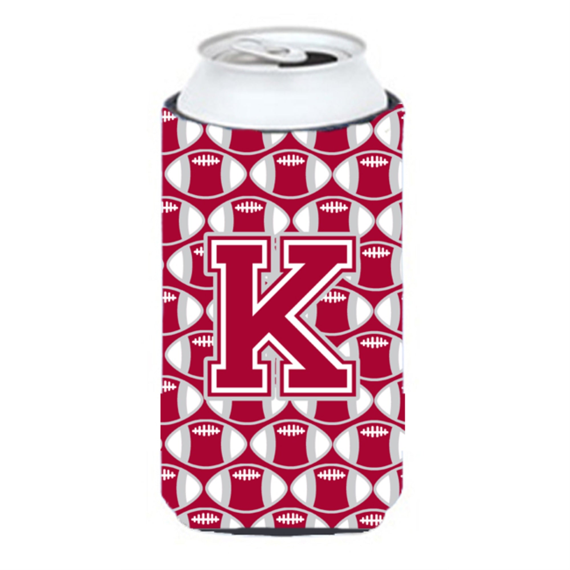 'Letter K Football Crimson, Grey And White Tall Boy Beverage Insulator Hugger Cj1065-Ktbc''