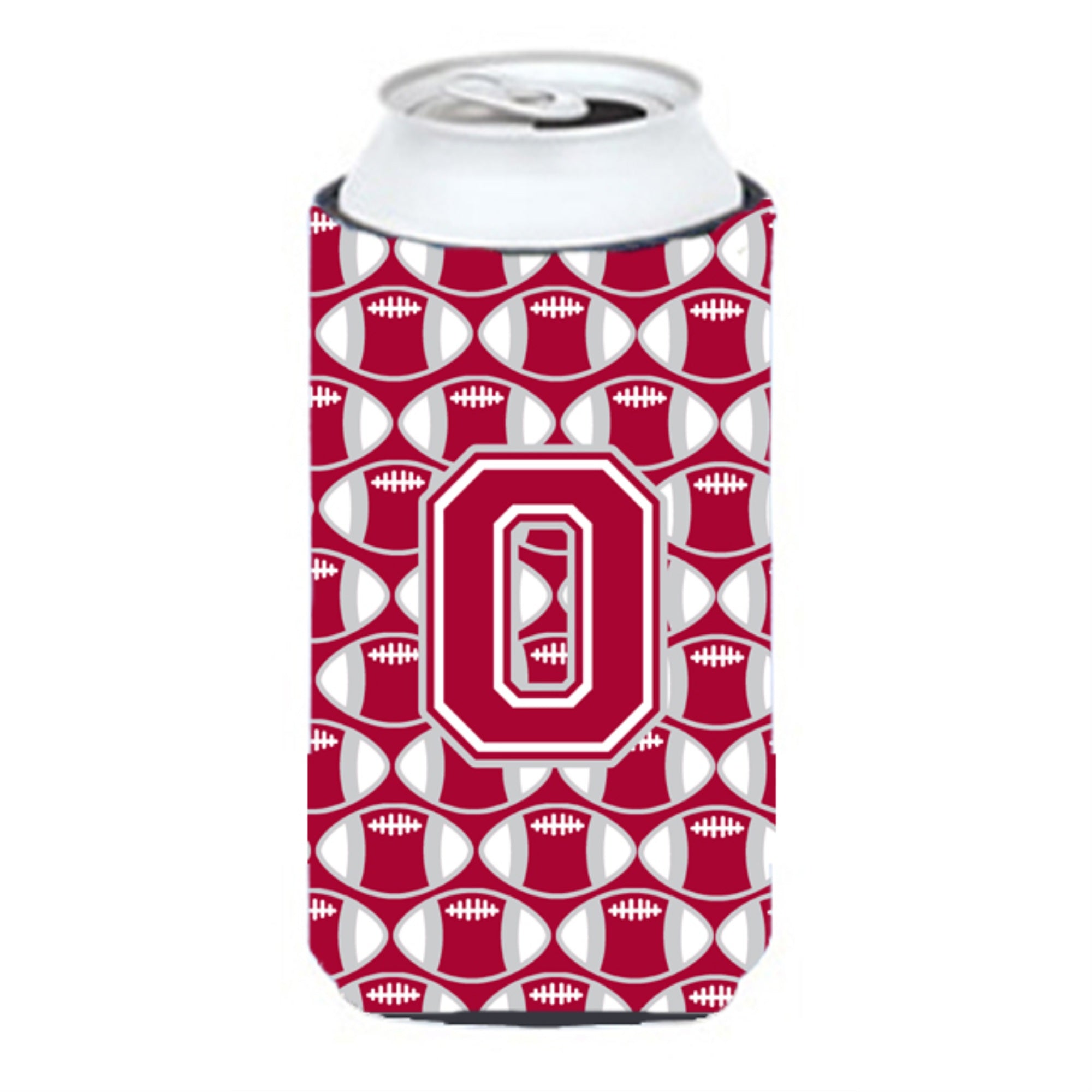'Letter O Football Crimson, Grey And White Tall Boy Beverage Insulator Hugger Cj1065-Otbc''