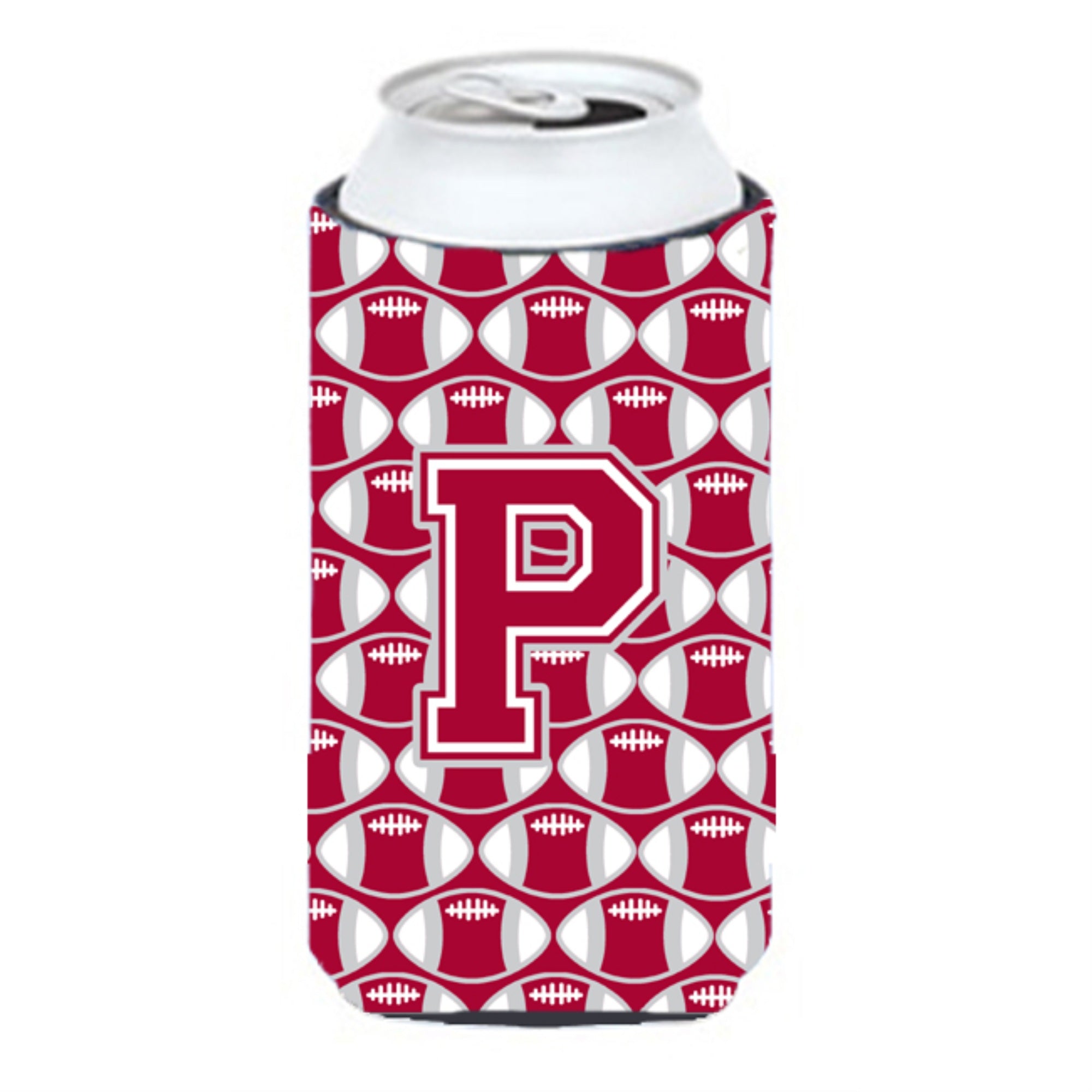 'Letter P Football Crimson, Grey And White Tall Boy Beverage Insulator Hugger Cj1065-Ptbc''