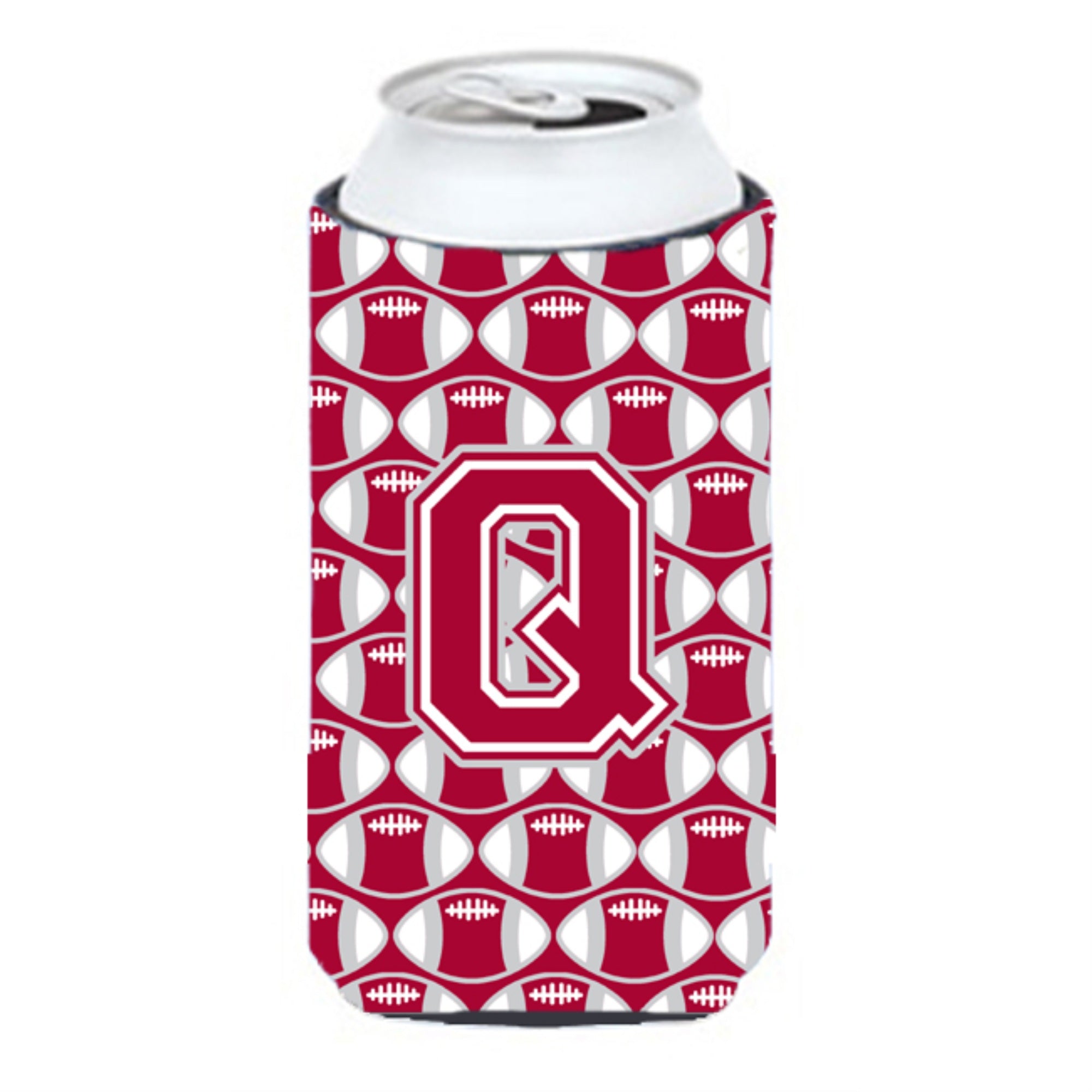 'Letter Q Football Crimson, Grey And White Tall Boy Beverage Insulator Hugger Cj1065-Qtbc''