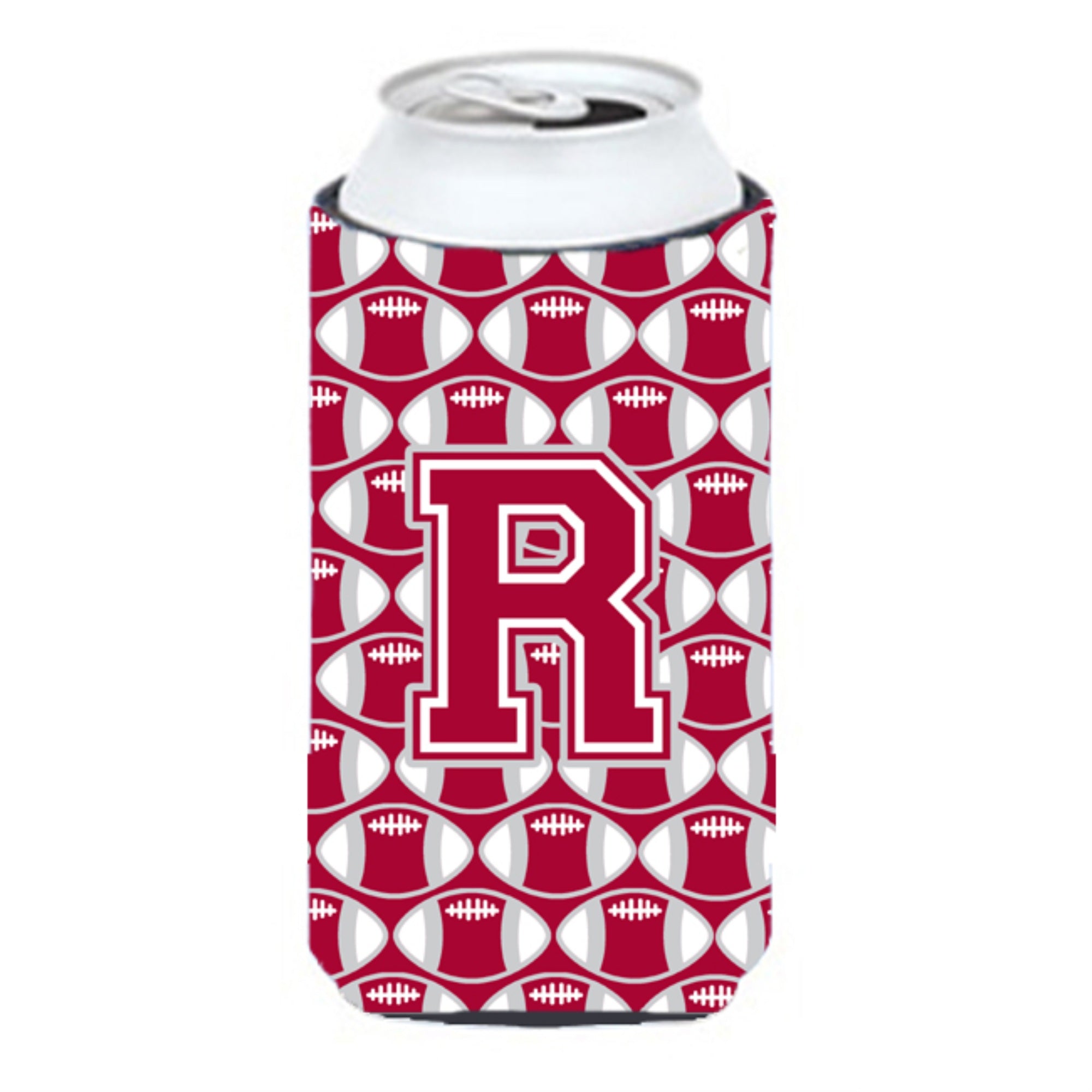 'Letter R Football Crimson, Grey And White Tall Boy Beverage Insulator Hugger Cj1065-Rtbc''
