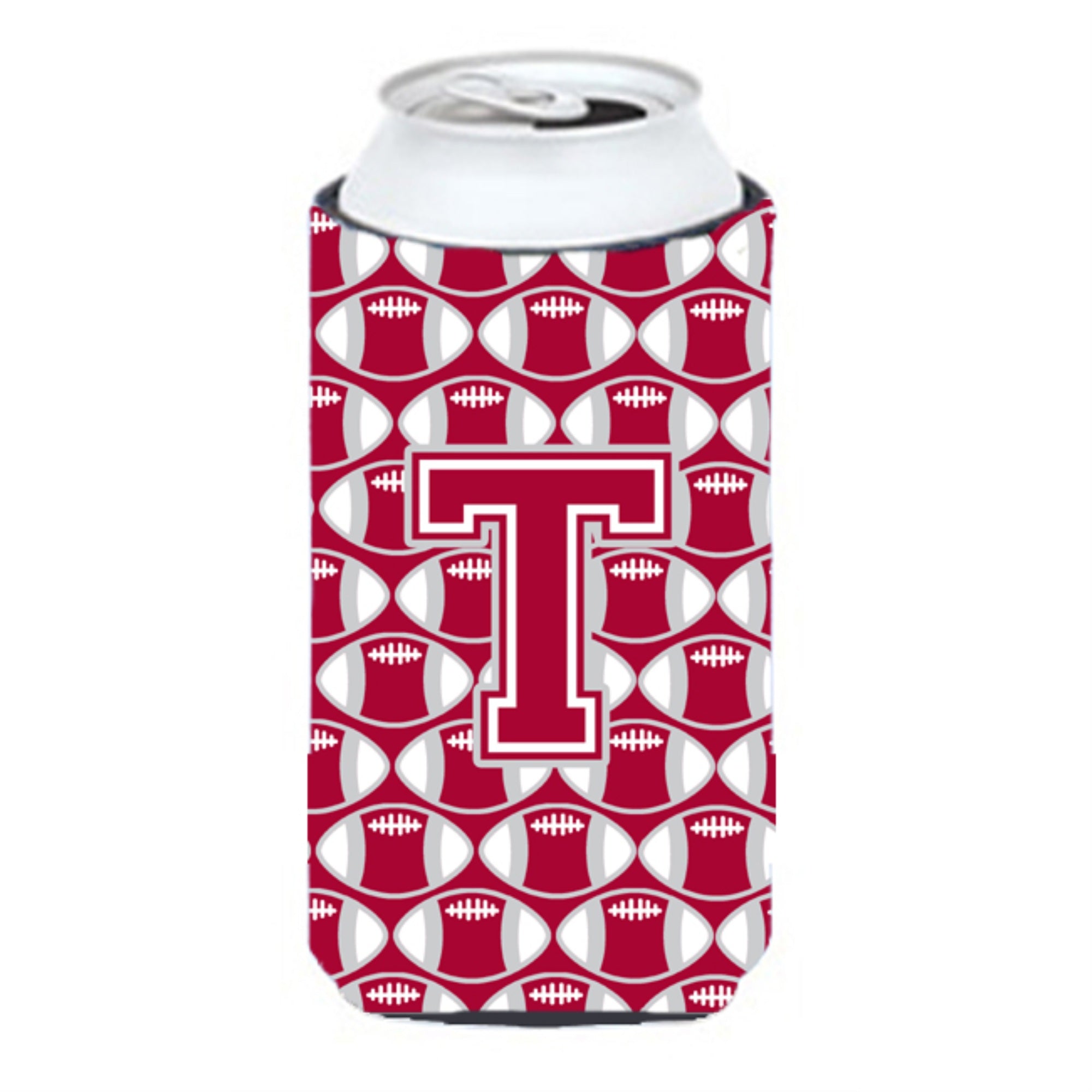'Letter T Football Crimson, Grey And White Tall Boy Beverage Insulator Hugger Cj1065-Ttbc''