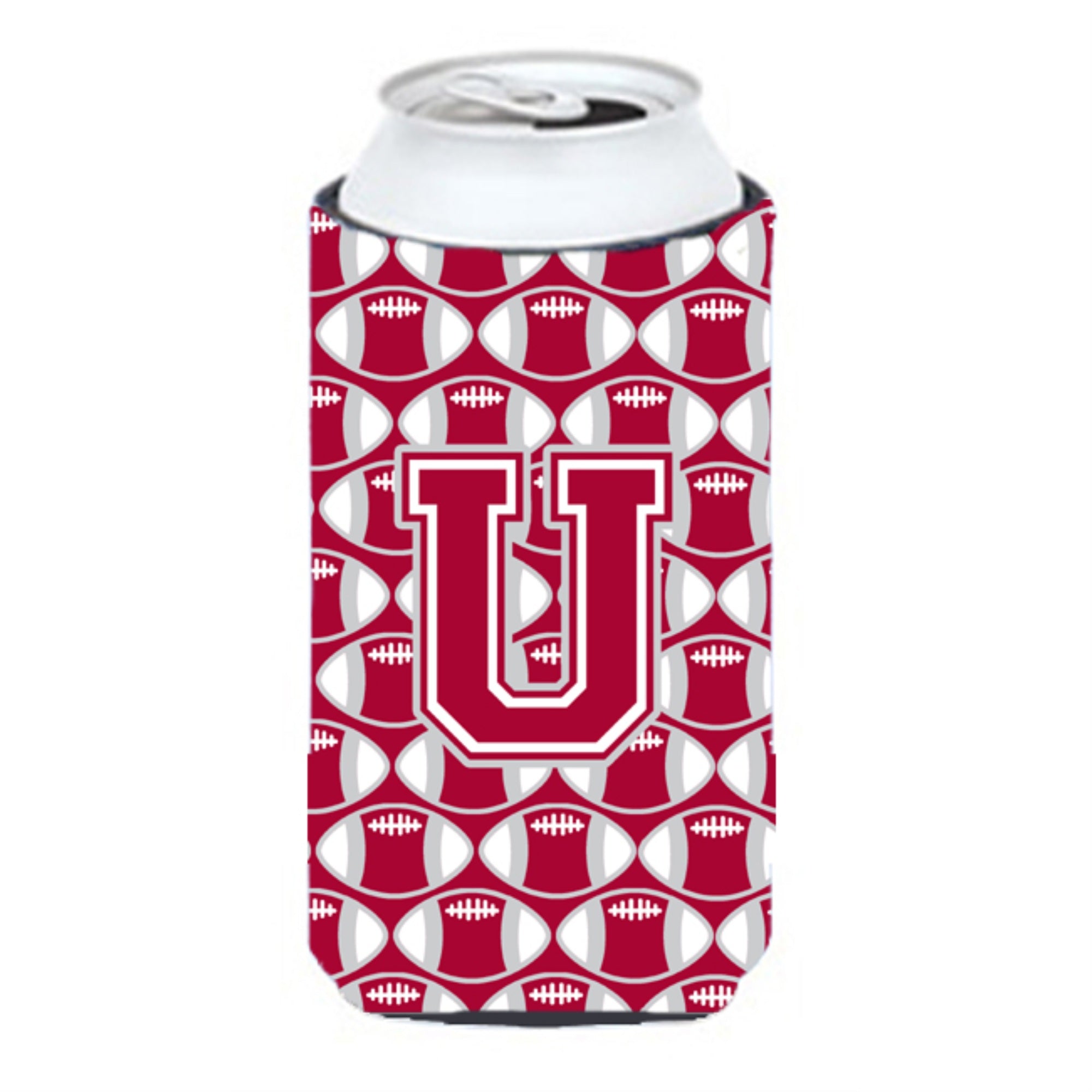 'Letter U Football Crimson, Grey And White Tall Boy Beverage Insulator Hugger Cj1065-Utbc''