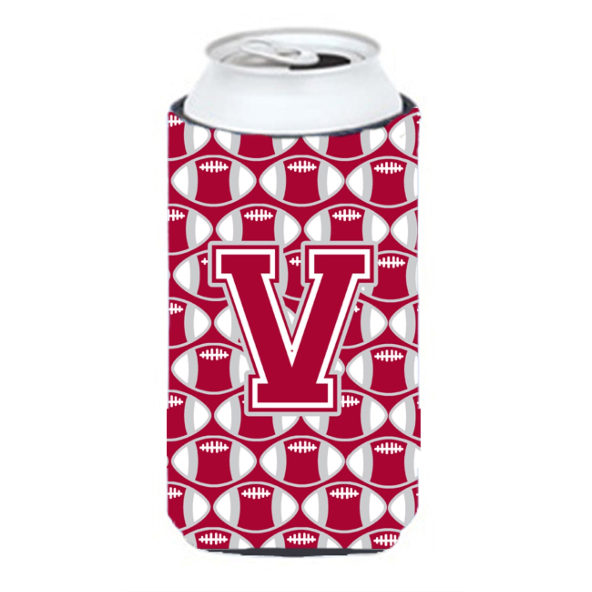 'Letter V Football Crimson, Grey And White Tall Boy Beverage Insulator Hugger Cj1065-Vtbc''