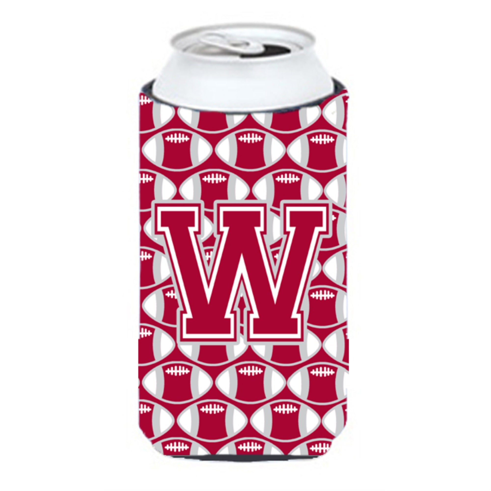 'Letter W Football Crimson, Grey And White Tall Boy Beverage Insulator Hugger Cj1065-Wtbc''