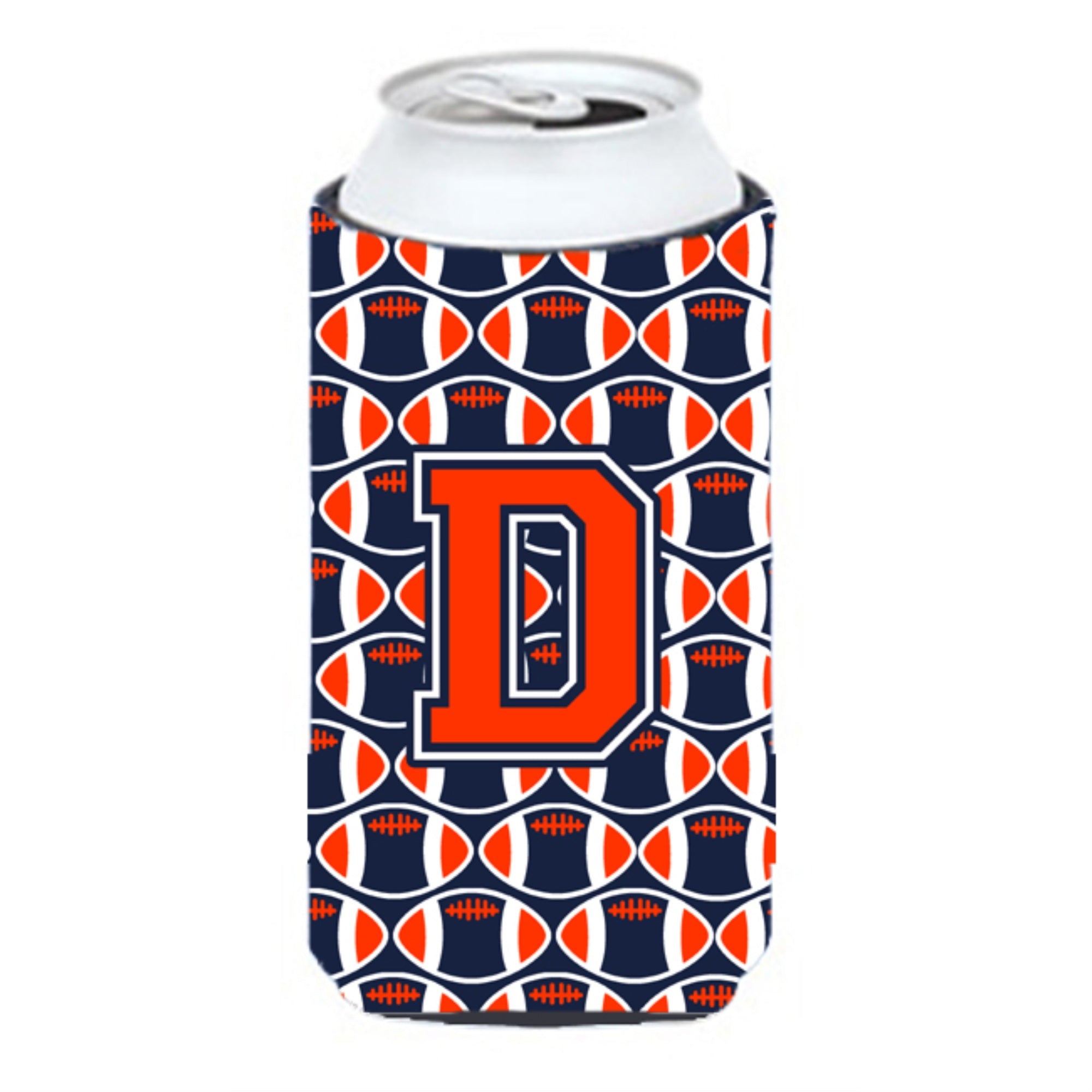 'Letter D Football Orange, Blue And White Tall Boy Beverage Insulator Hugger Cj1066-Dtbc''