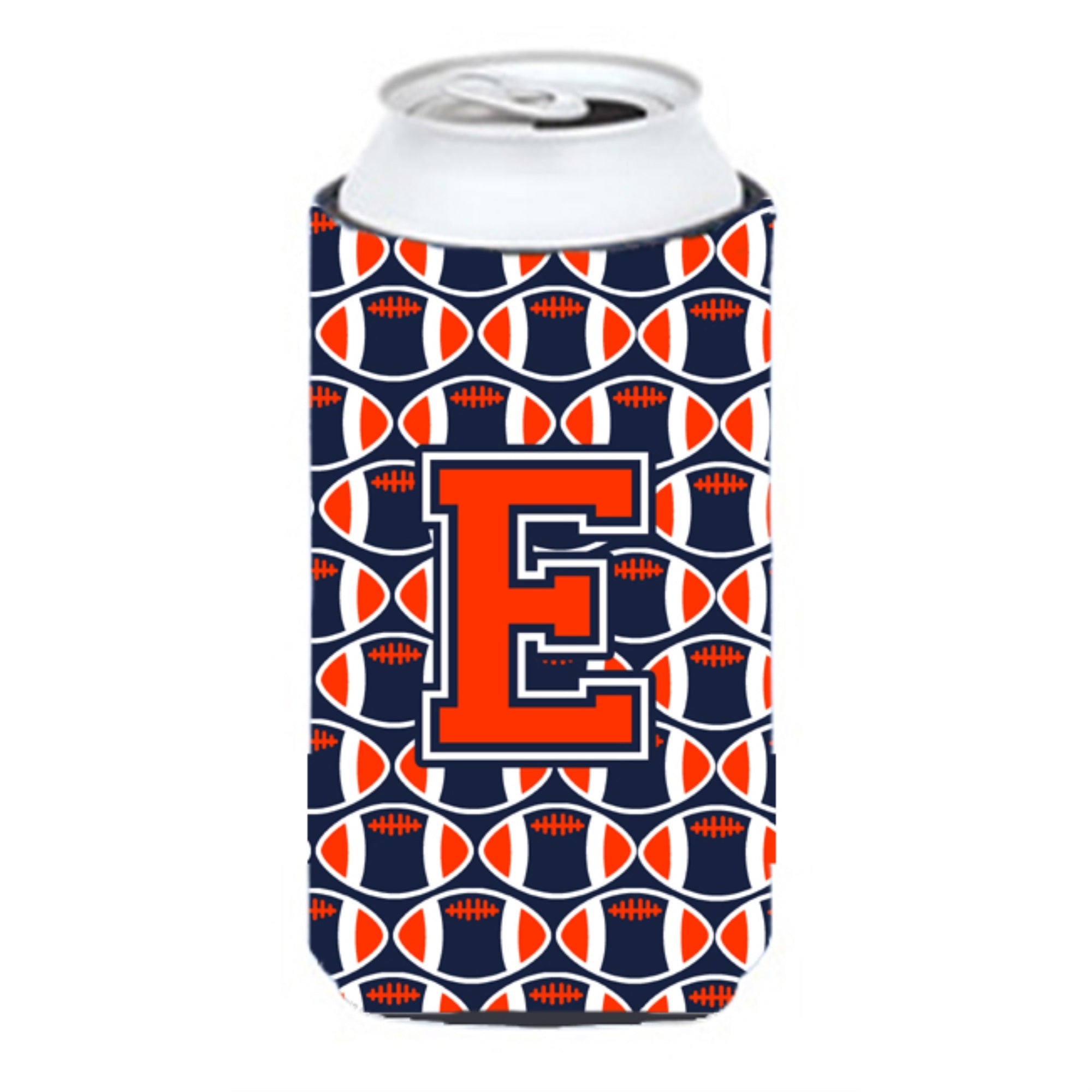 'Letter E Football Orange, Blue And White Tall Boy Beverage Insulator Hugger Cj1066-Etbc''