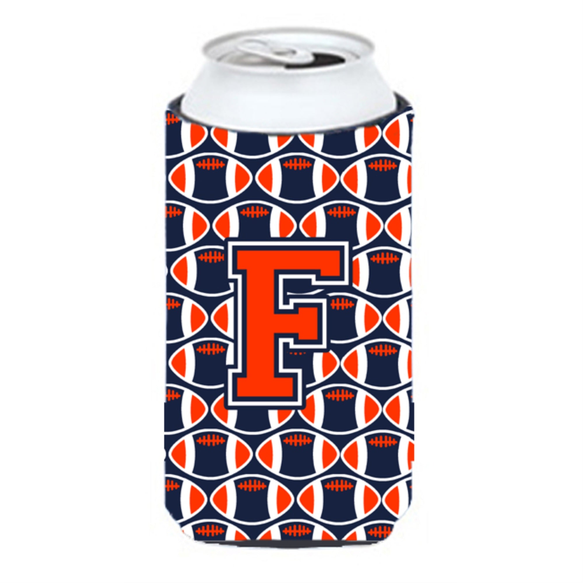 'Letter F Football Orange, Blue And White Tall Boy Beverage Insulator Hugger Cj1066-Ftbc''