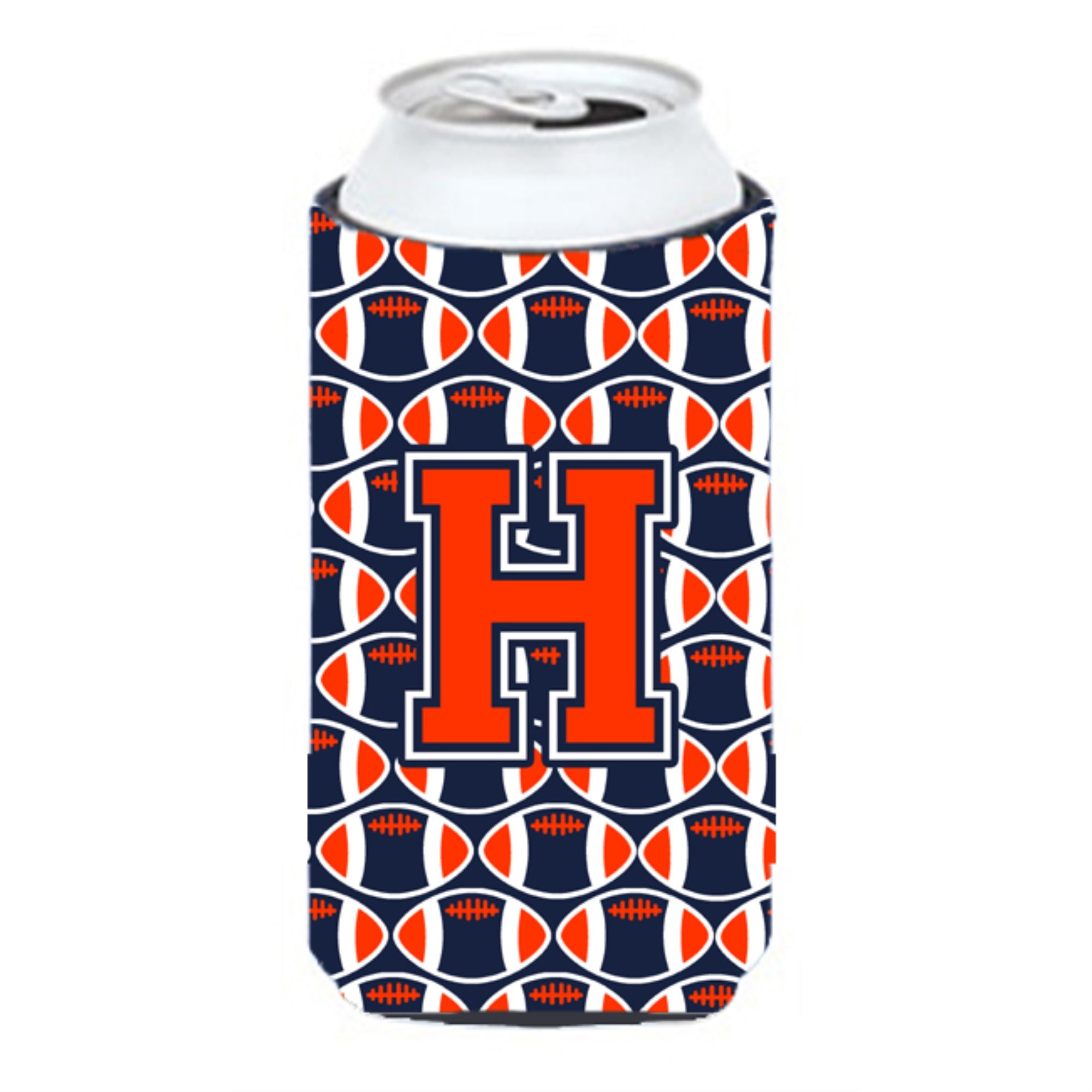 'Letter H Football Orange, Blue And White Tall Boy Beverage Insulator Hugger Cj1066-Htbc''