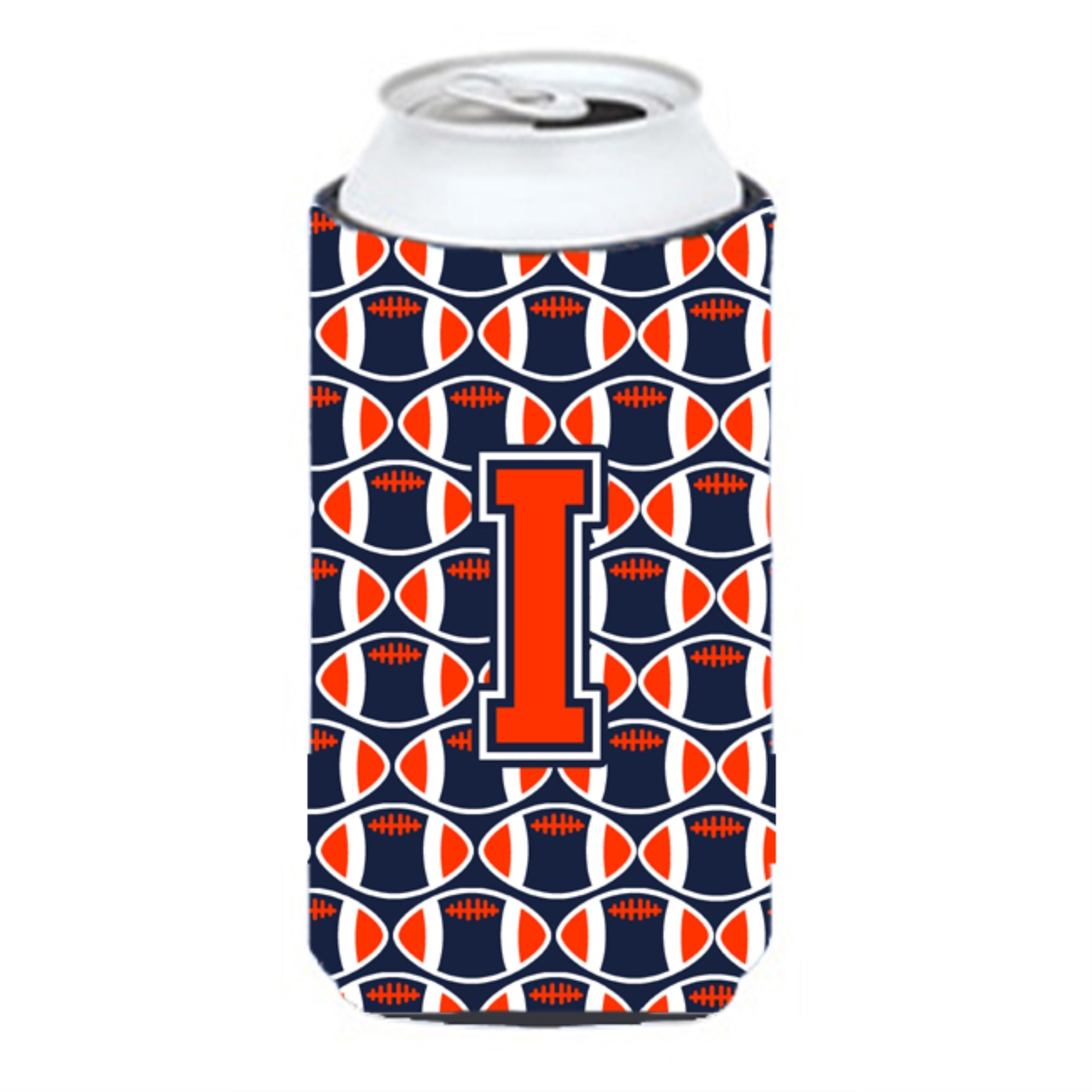 'Letter I Football Orange, Blue And White Tall Boy Beverage Insulator Hugger Cj1066-Itbc''