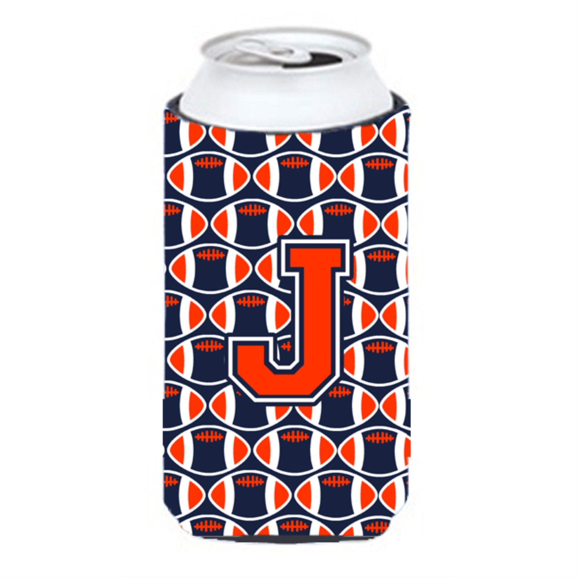 'Letter J Football Orange, Blue And White Tall Boy Beverage Insulator Hugger Cj1066-Jtbc''