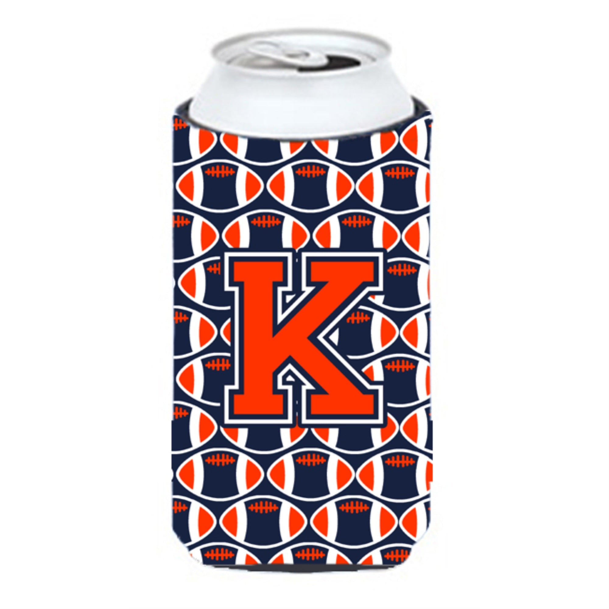 'Letter K Football Orange, Blue And White Tall Boy Beverage Insulator Hugger Cj1066-Ktbc''