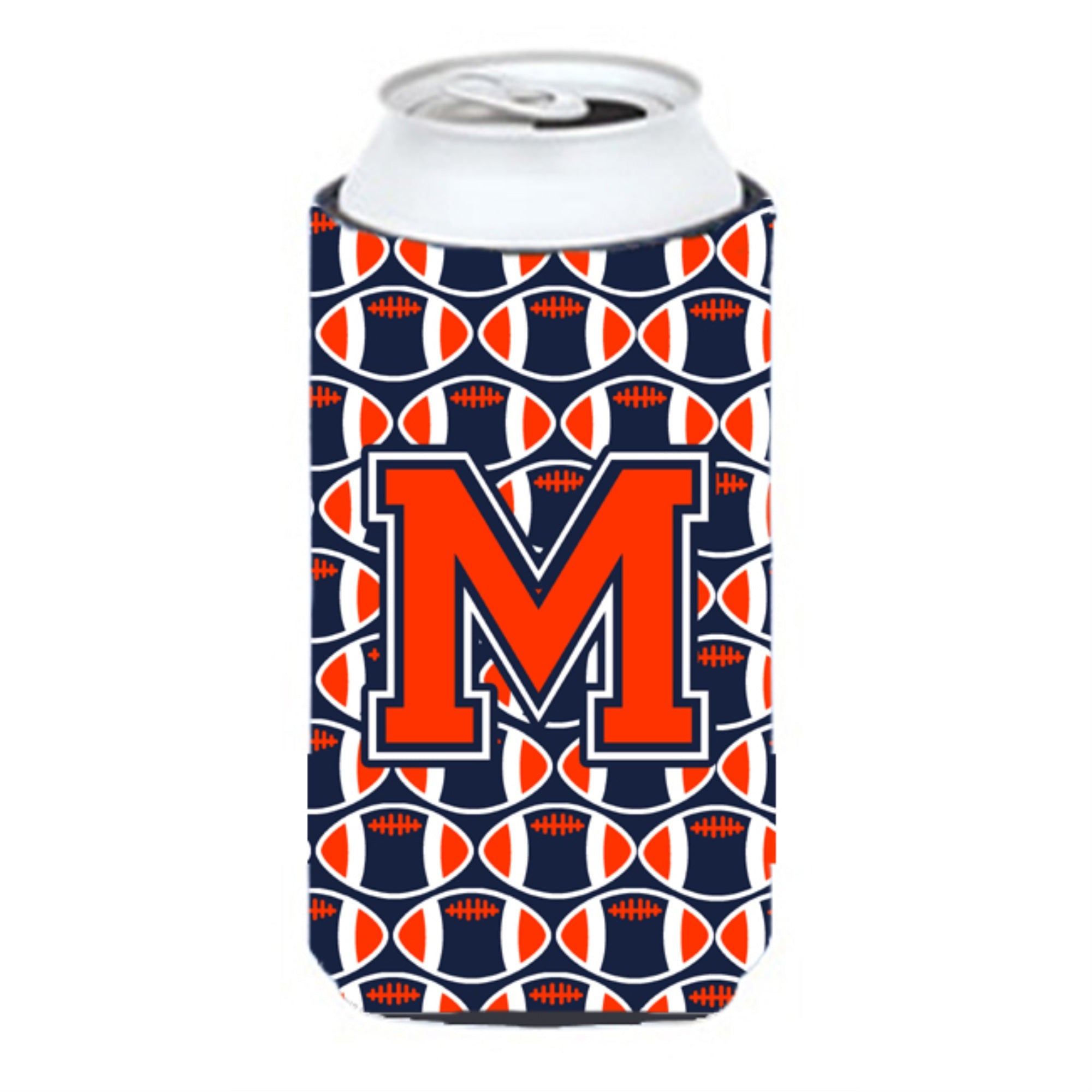 'Letter M Football Orange, Blue And White Tall Boy Beverage Insulator Hugger Cj1066-Mtbc''
