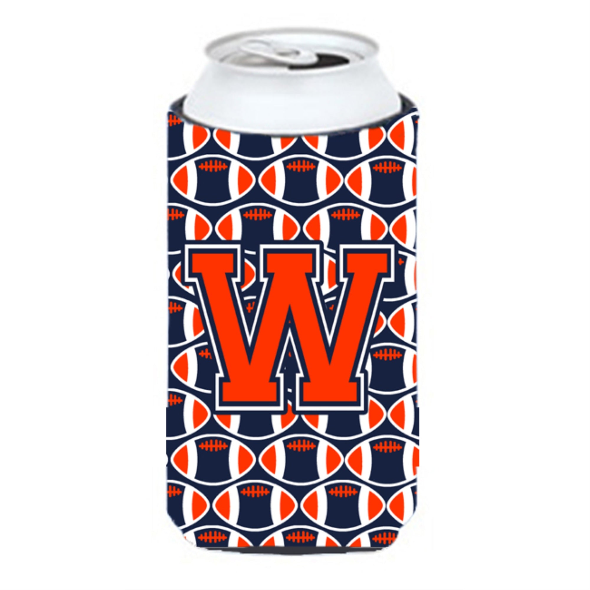 'Letter W Football Orange, Blue And White Tall Boy Beverage Insulator Hugger Cj1066-Wtbc''