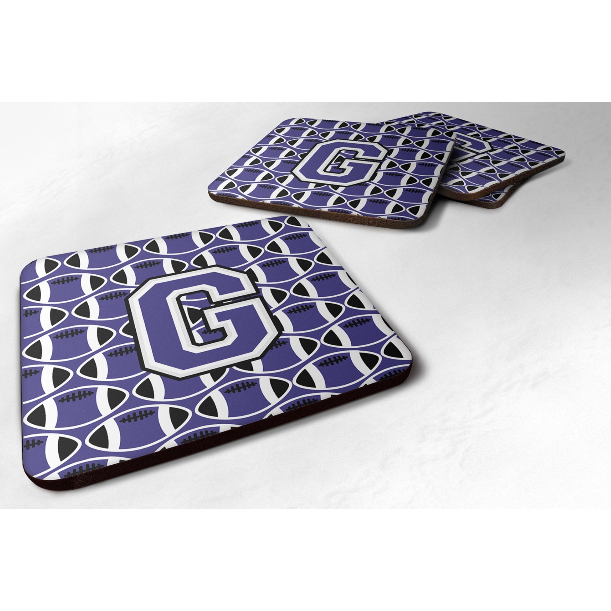'Caroline'S Treasures Cj1068-Gfc Letter G Football Purple And White Foam Coaster (Set Of 4), 3.5'''', Multicolor''