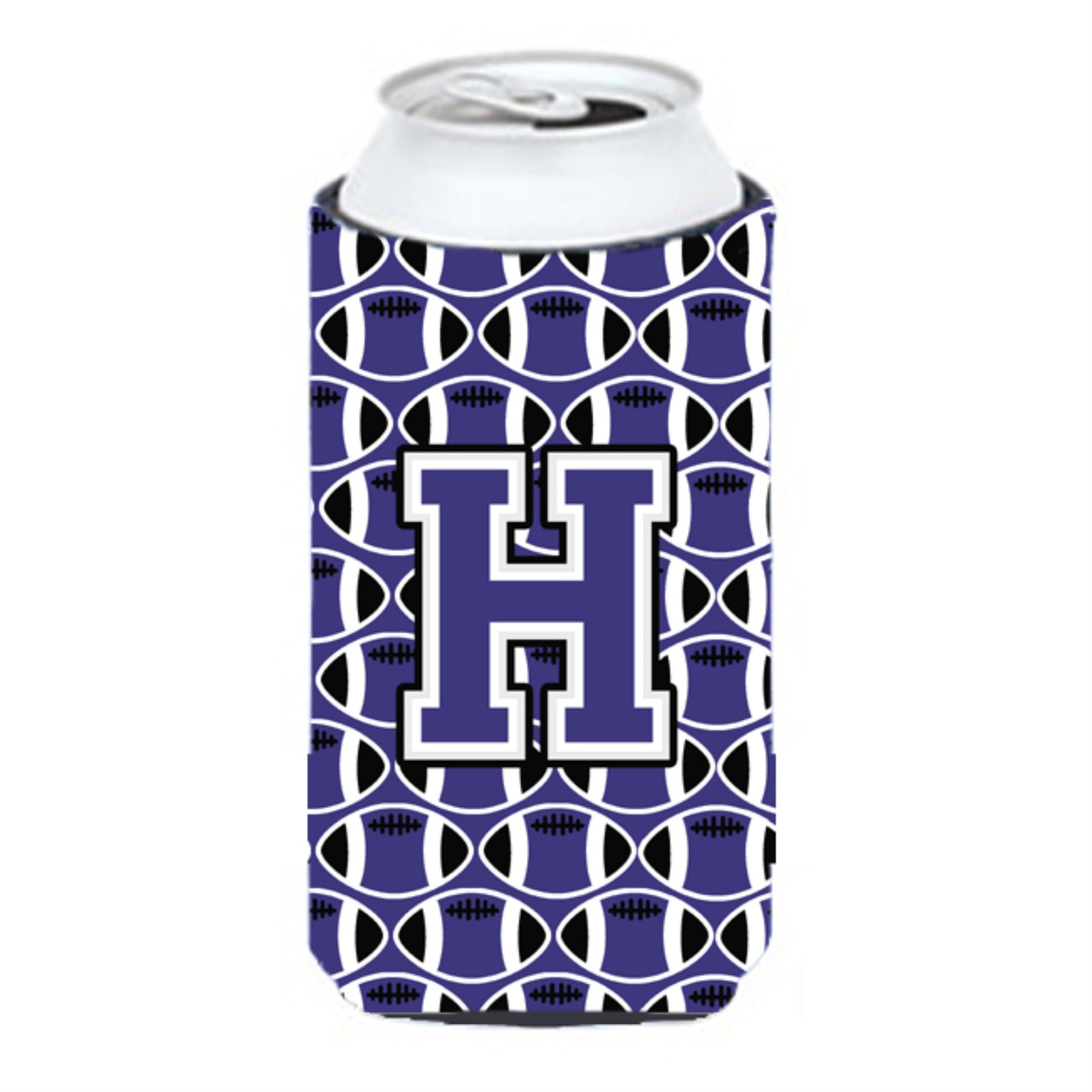 Letter H Football Purple And White Tall Boy Beverage Insulator Hugger Cj1068-Htbc