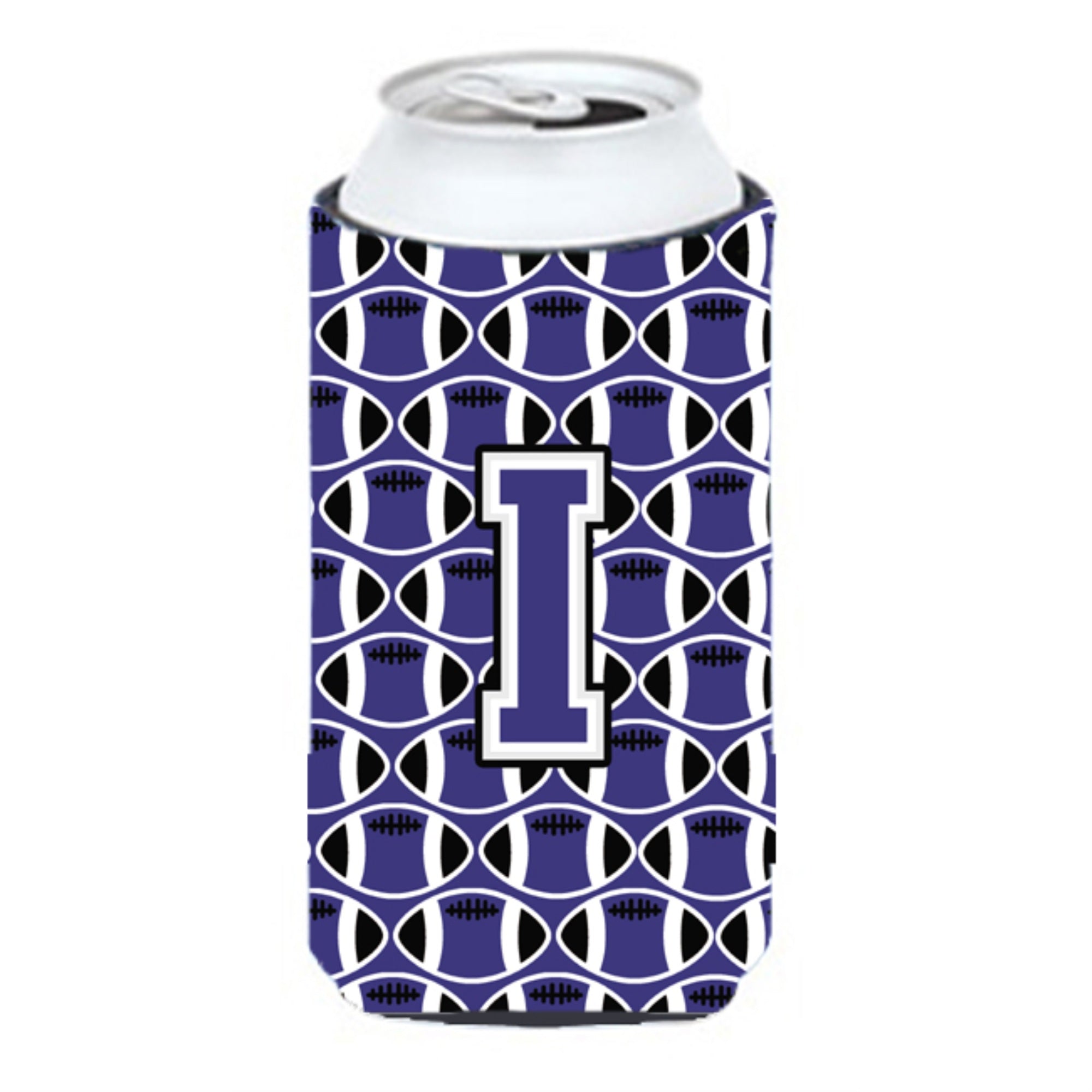 Letter I Football Purple And White Tall Boy Beverage Insulator Hugger Cj1068-Itbc