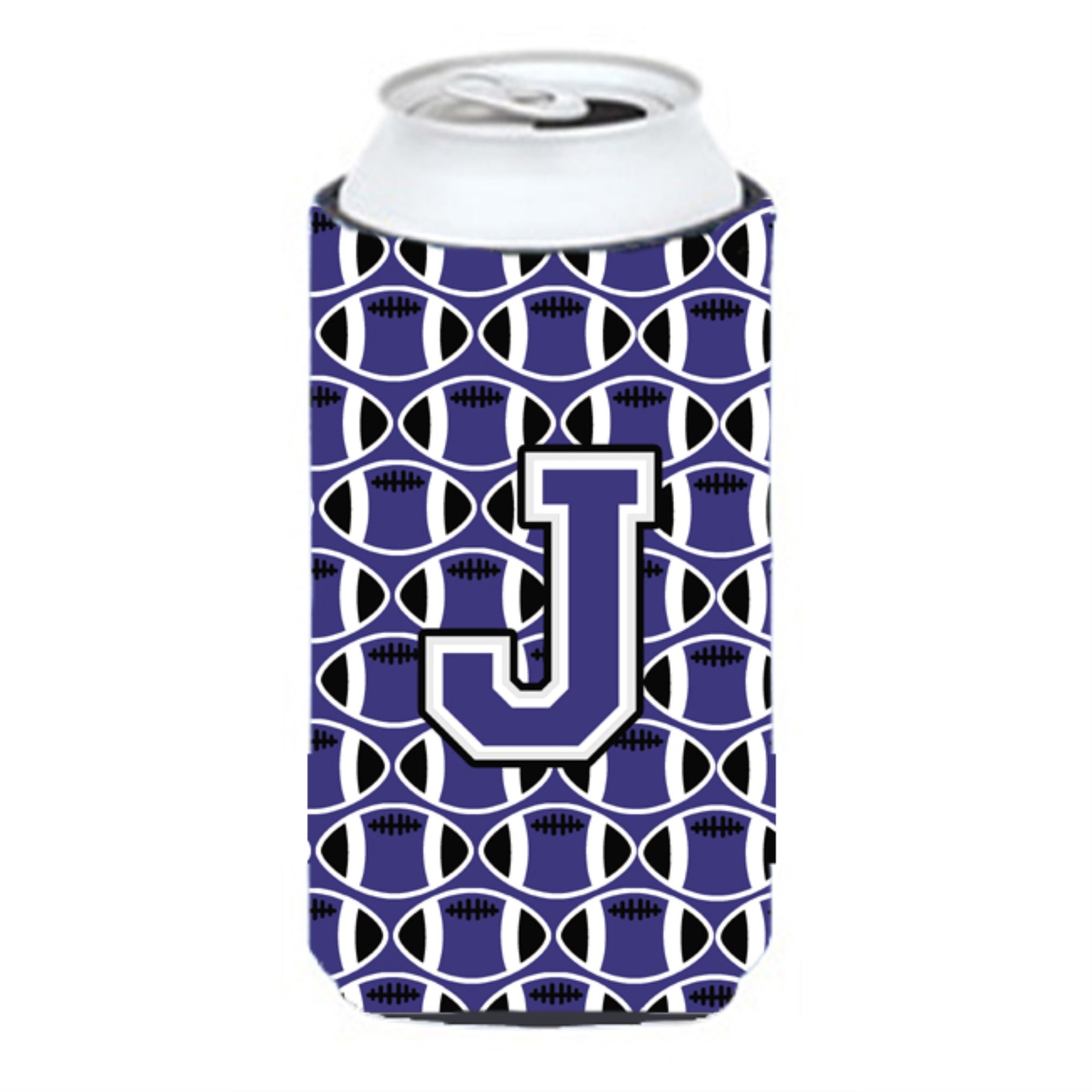 Letter J Football Purple And White Tall Boy Beverage Insulator Hugger Cj1068-Jtbc