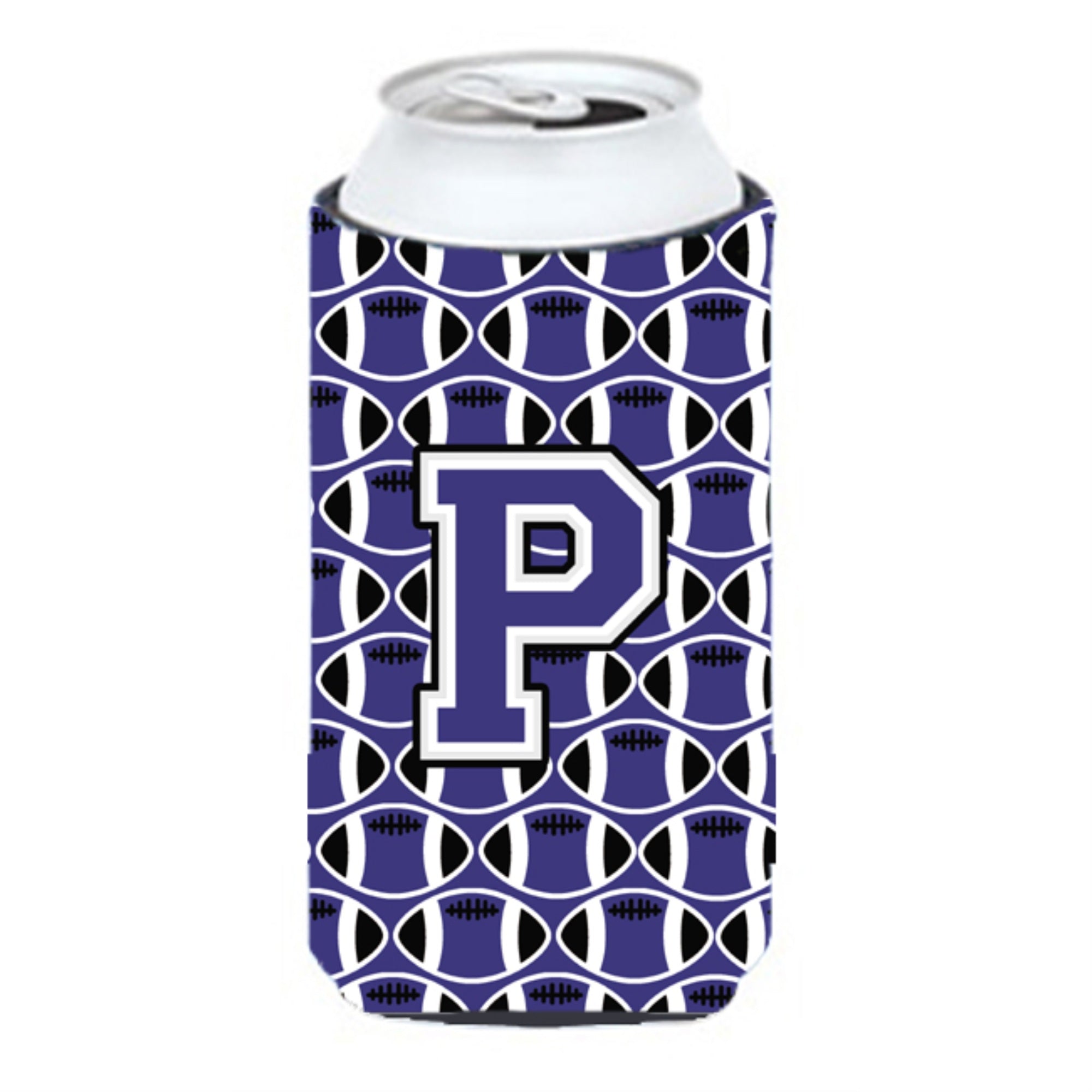 Letter P Football Purple And White Tall Boy Beverage Insulator Hugger Cj1068-Ptbc