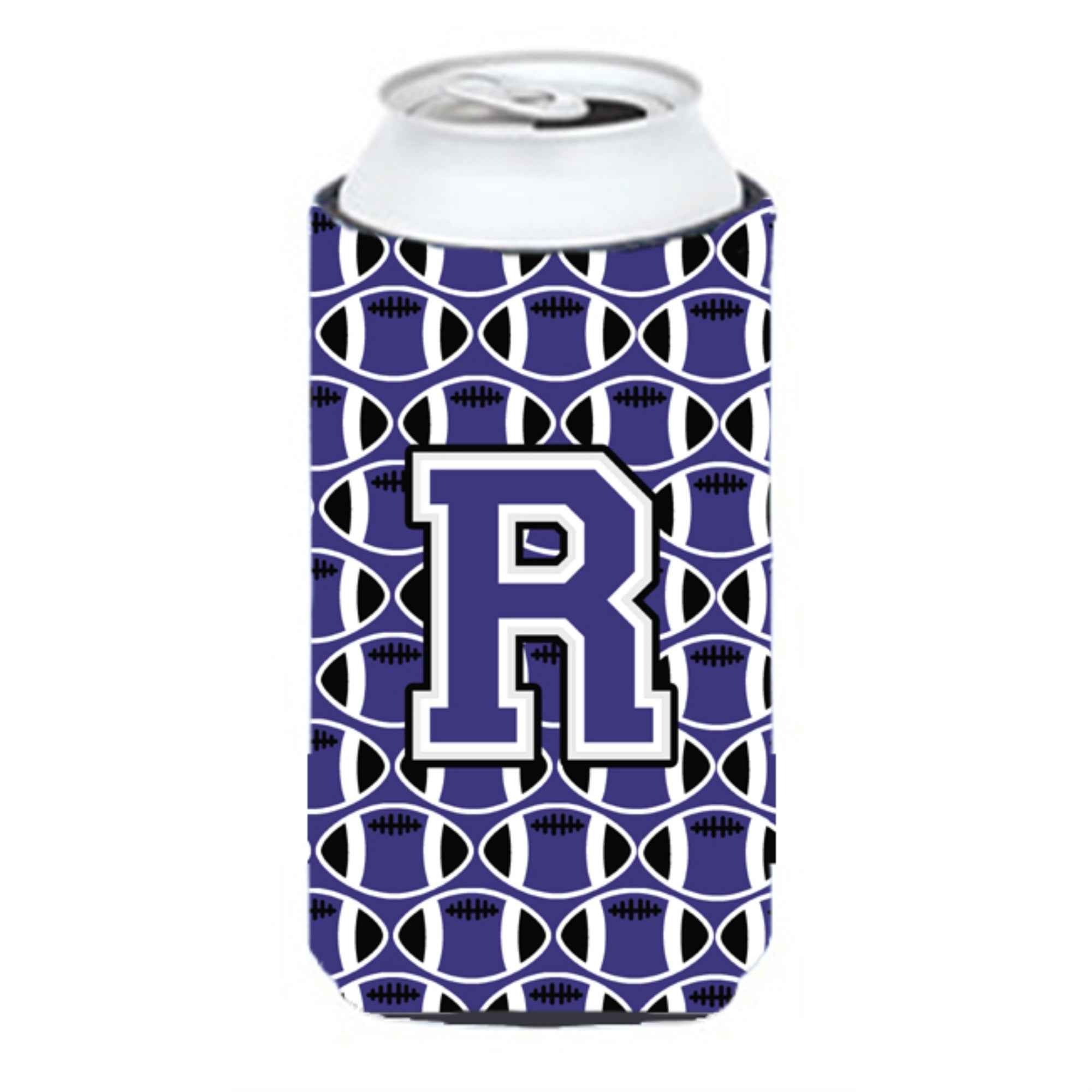 Letter R Football Purple And White Tall Boy Beverage Insulator Hugger Cj1068-Rtbc