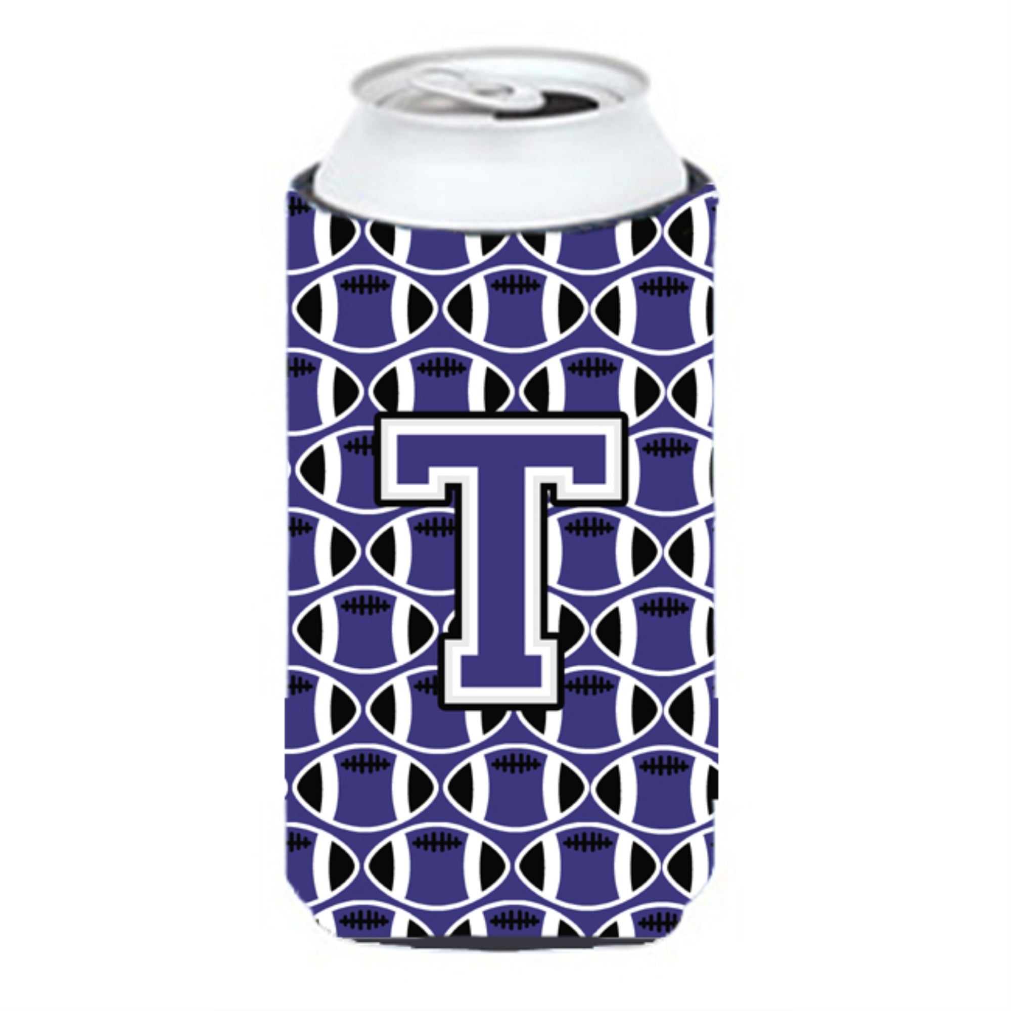 Letter T Football Purple And White Tall Boy Beverage Insulator Hugger Cj1068-Ttbc