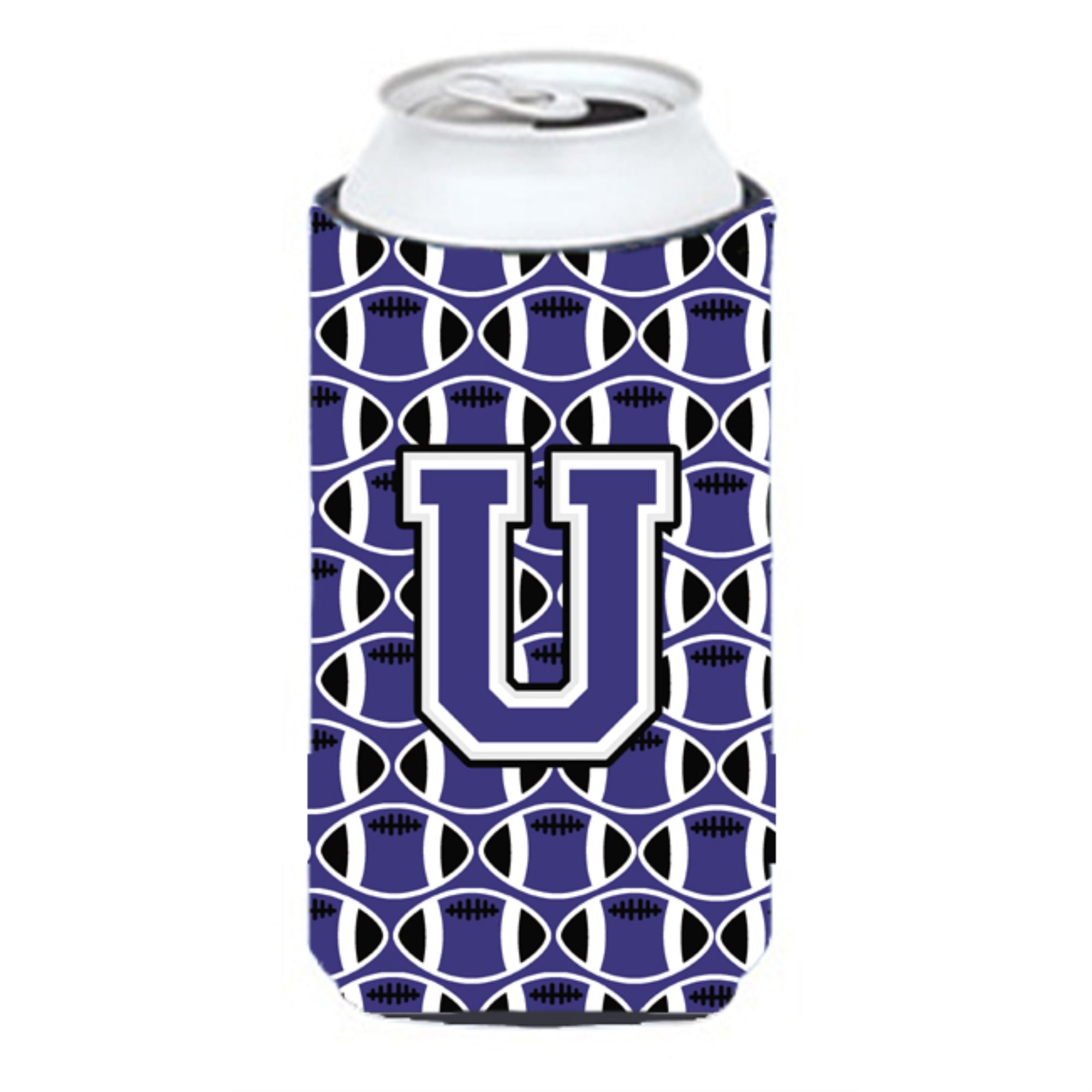 Letter U Football Purple And White Tall Boy Beverage Insulator Hugger Cj1068-Utbc