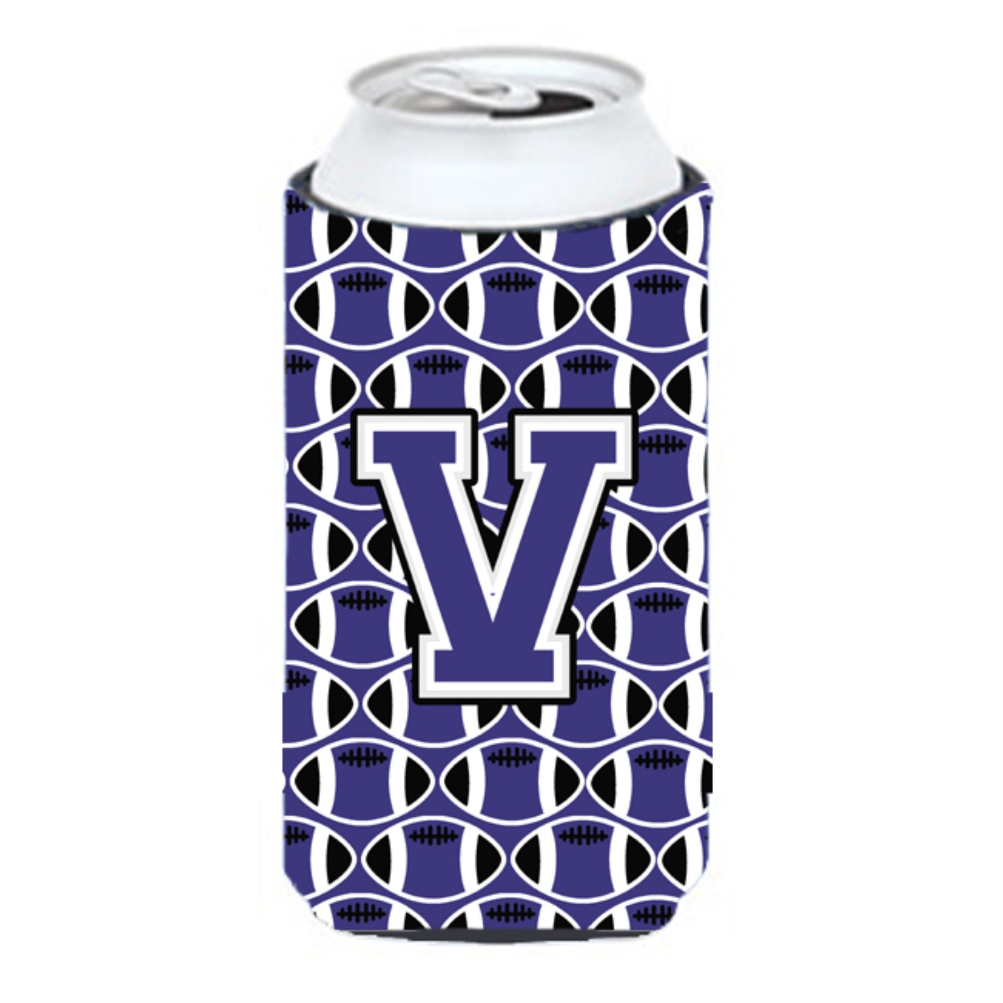 Letter V Football Purple And White Tall Boy Beverage Insulator Hugger Cj1068-Vtbc