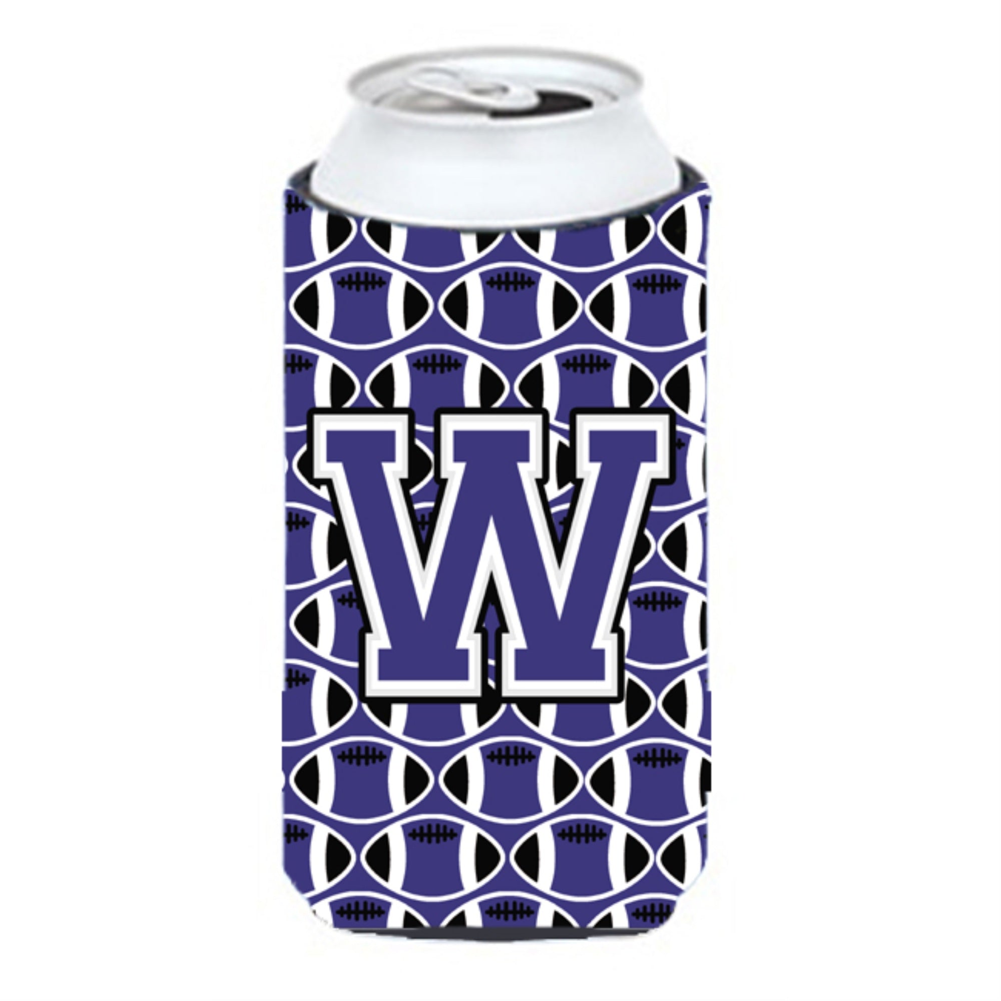 Letter W Football Purple And White Tall Boy Beverage Insulator Hugger Cj1068-Wtbc
