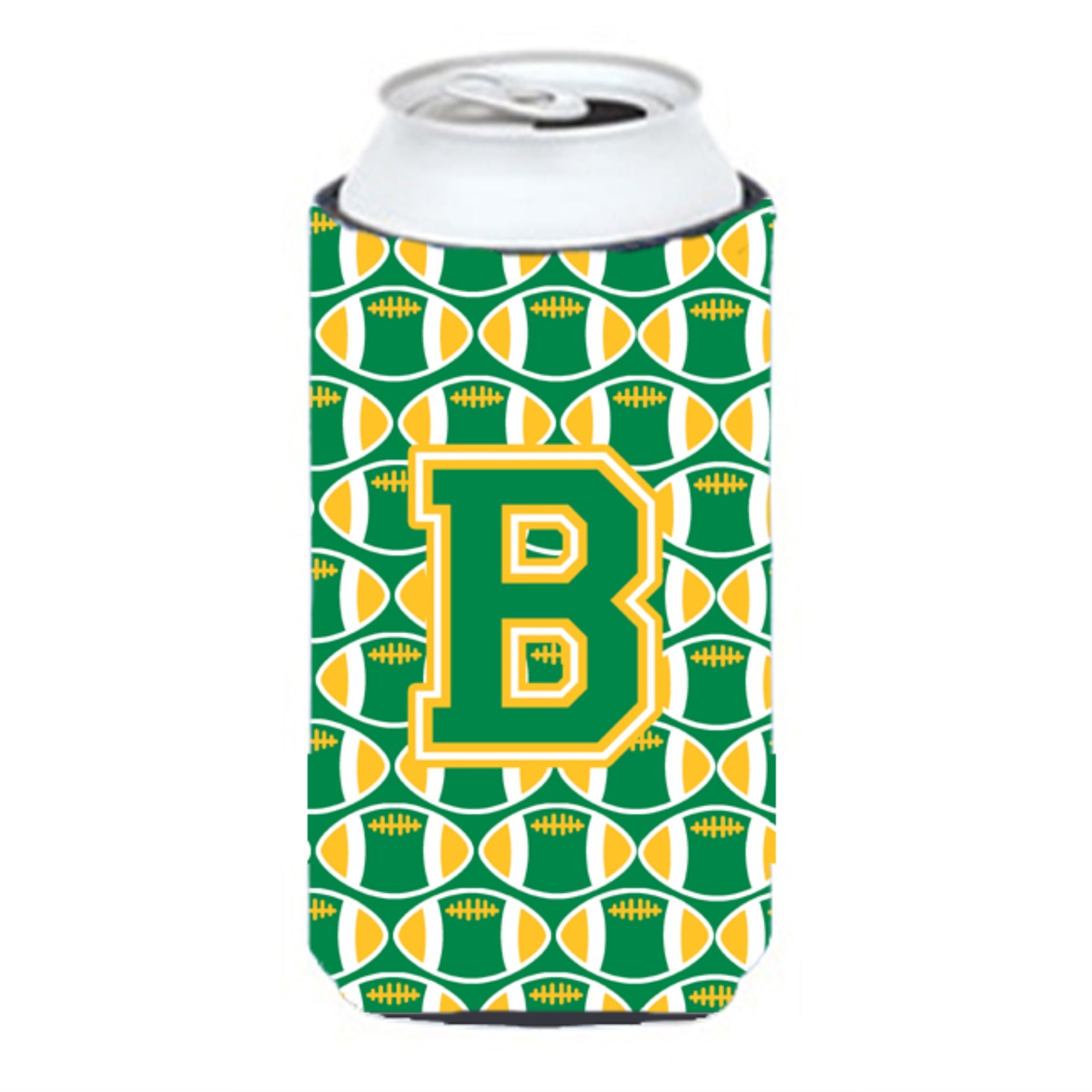 Letter B Football Green And Gold Tall Boy Beverage Insulator Hugger Cj1069-Btbc