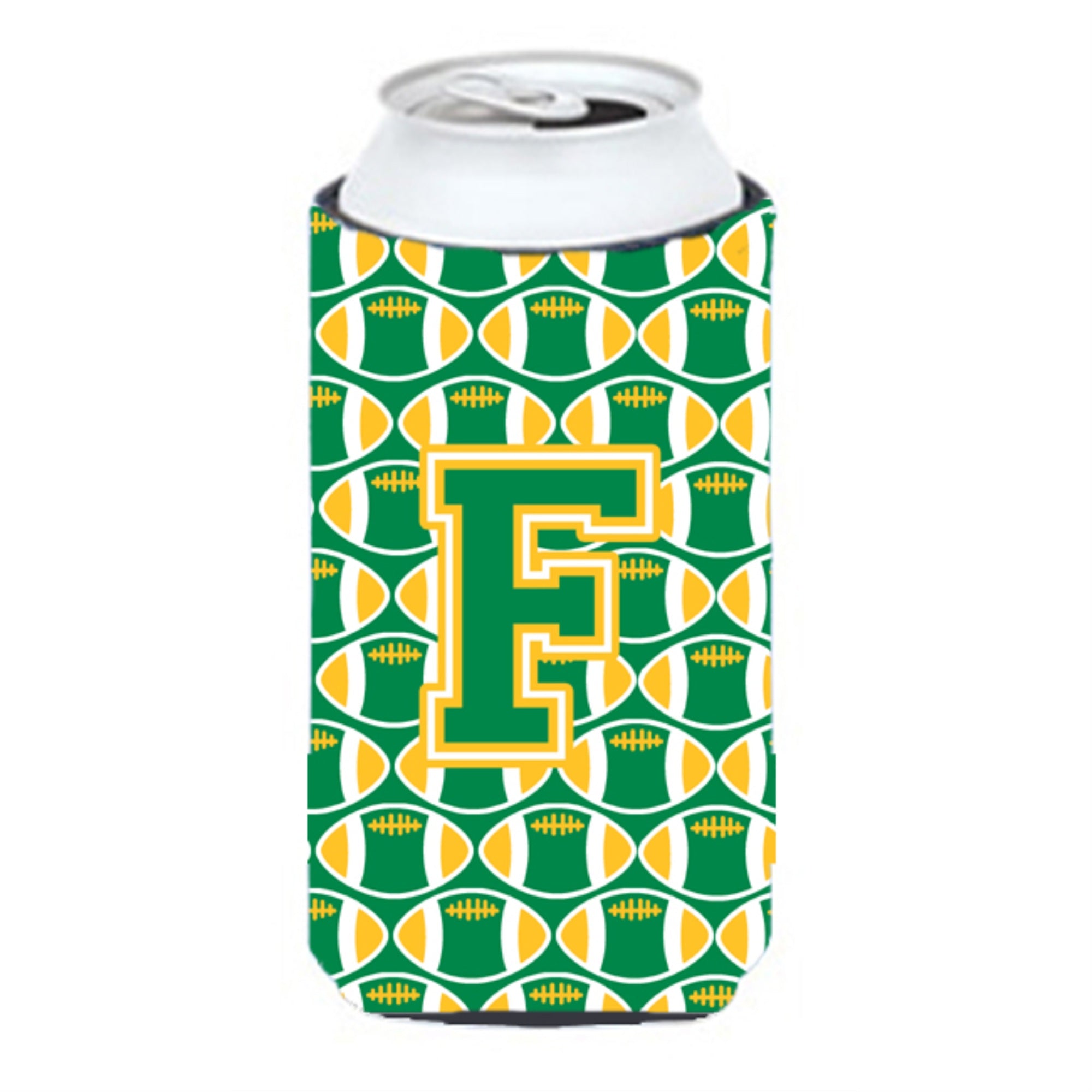 Letter F Football Green And Gold Tall Boy Beverage Insulator Hugger Cj1069-Ftbc