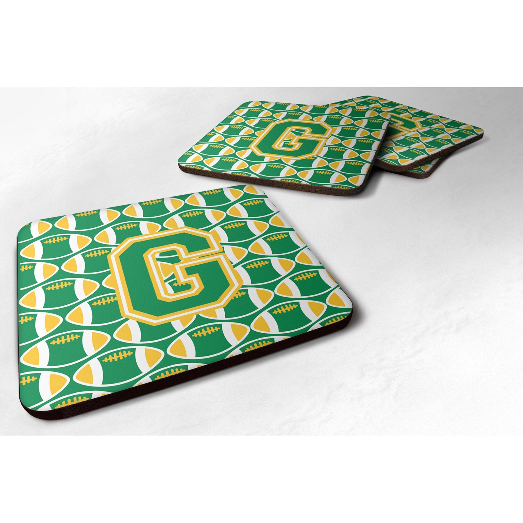 'Caroline'S Treasures Cj1069-Gfc Letter G Football Green And Gold Foam Coaster (Set Of 4), 3.5'''', Multicolor''