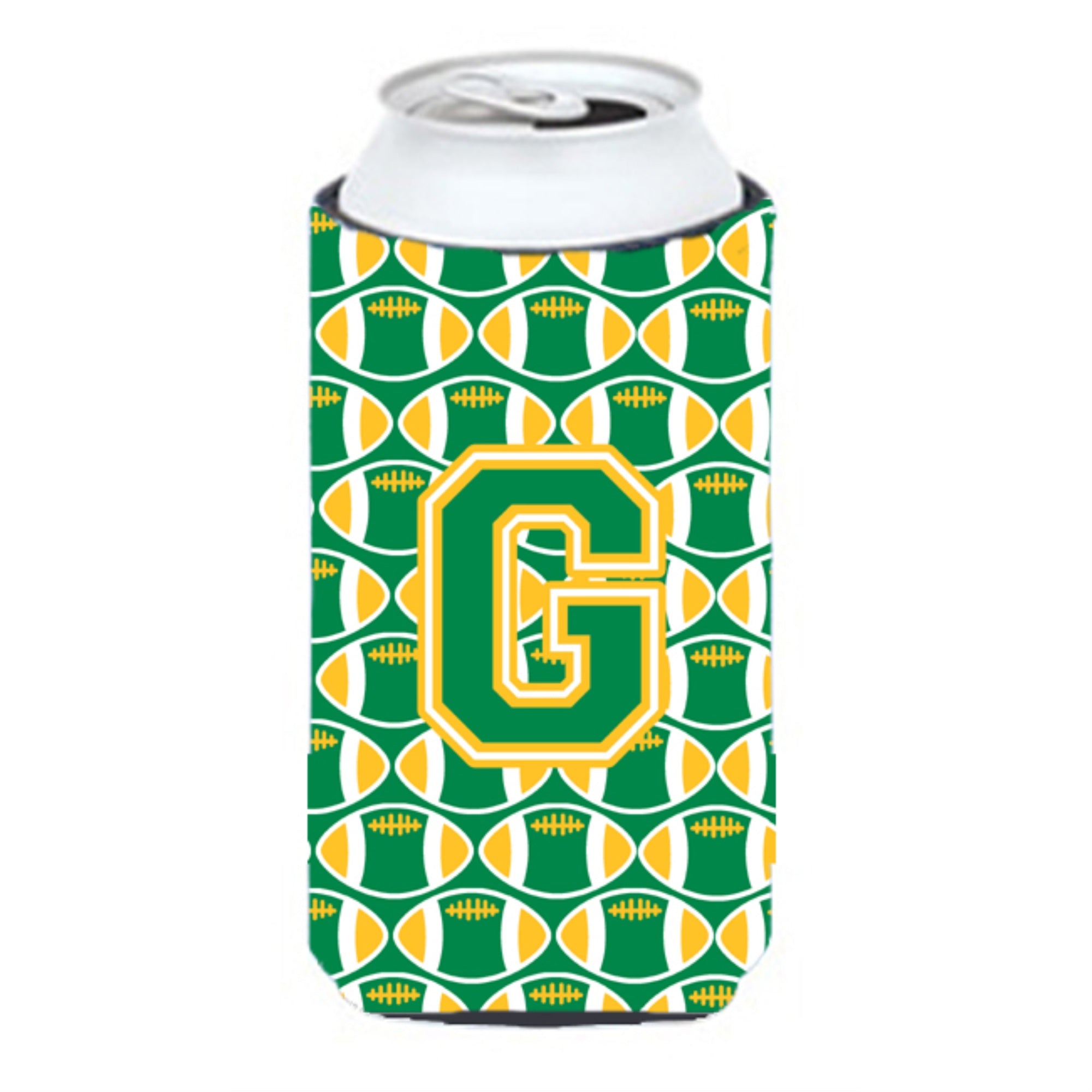 Letter G Football Green And Gold Tall Boy Beverage Insulator Hugger Cj1069-Gtbc