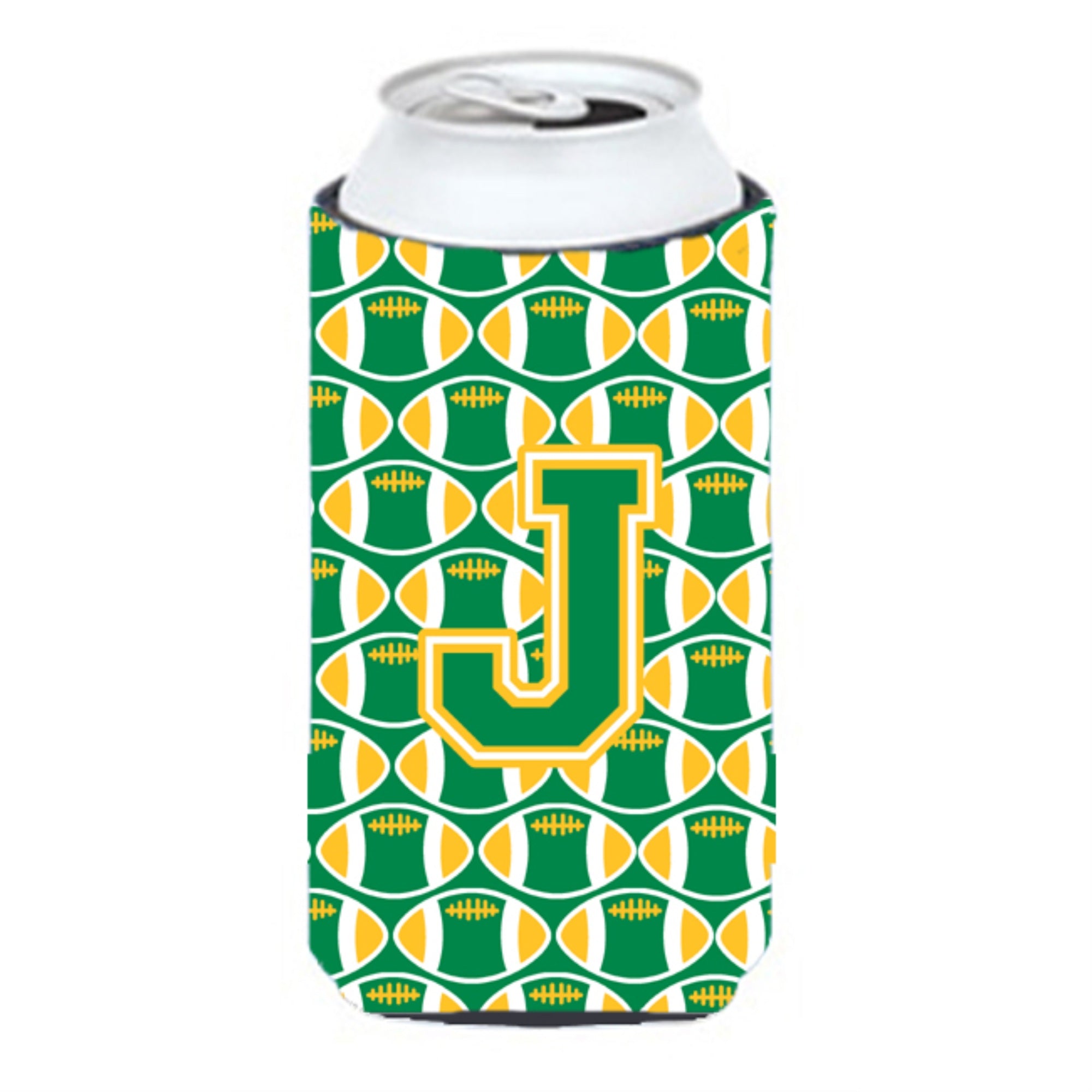 Letter J Football Green And Gold Tall Boy Beverage Insulator Hugger Cj1069-Jtbc
