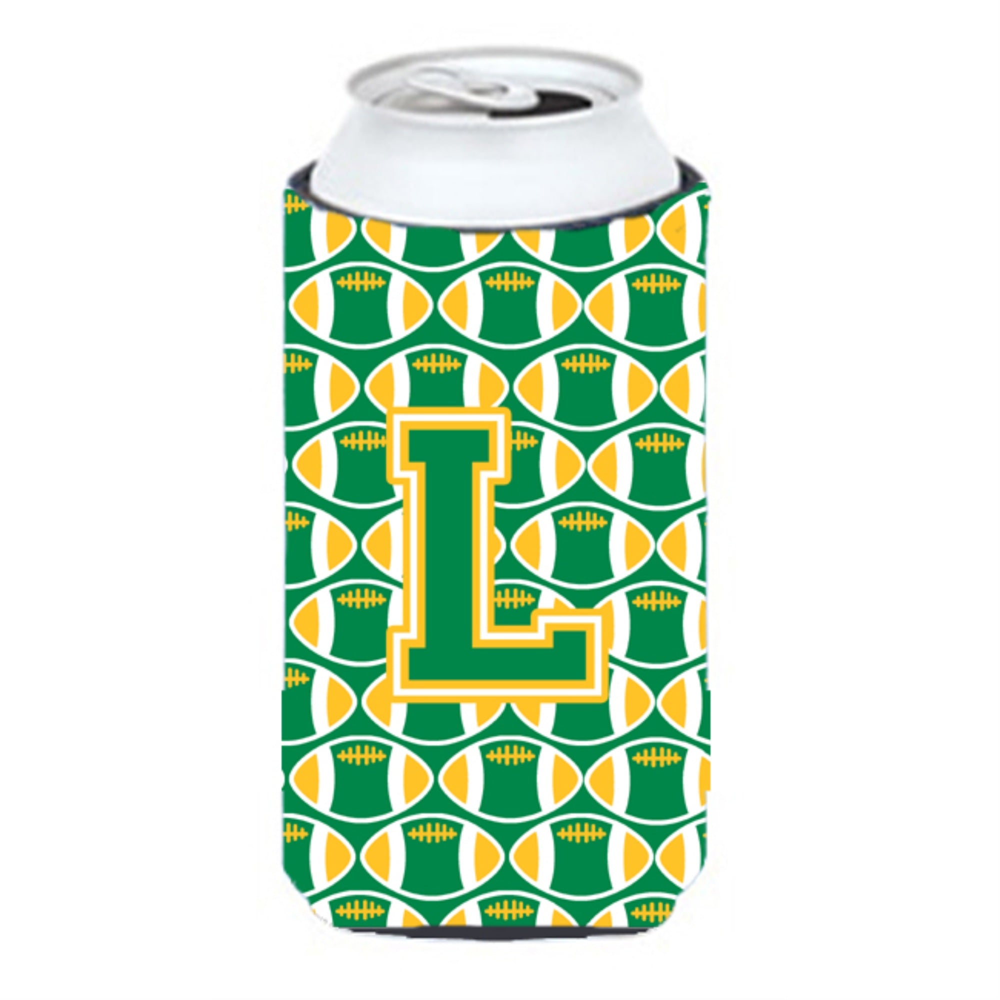 Letter L Football Green And Gold Tall Boy Beverage Insulator Hugger Cj1069-Ltbc