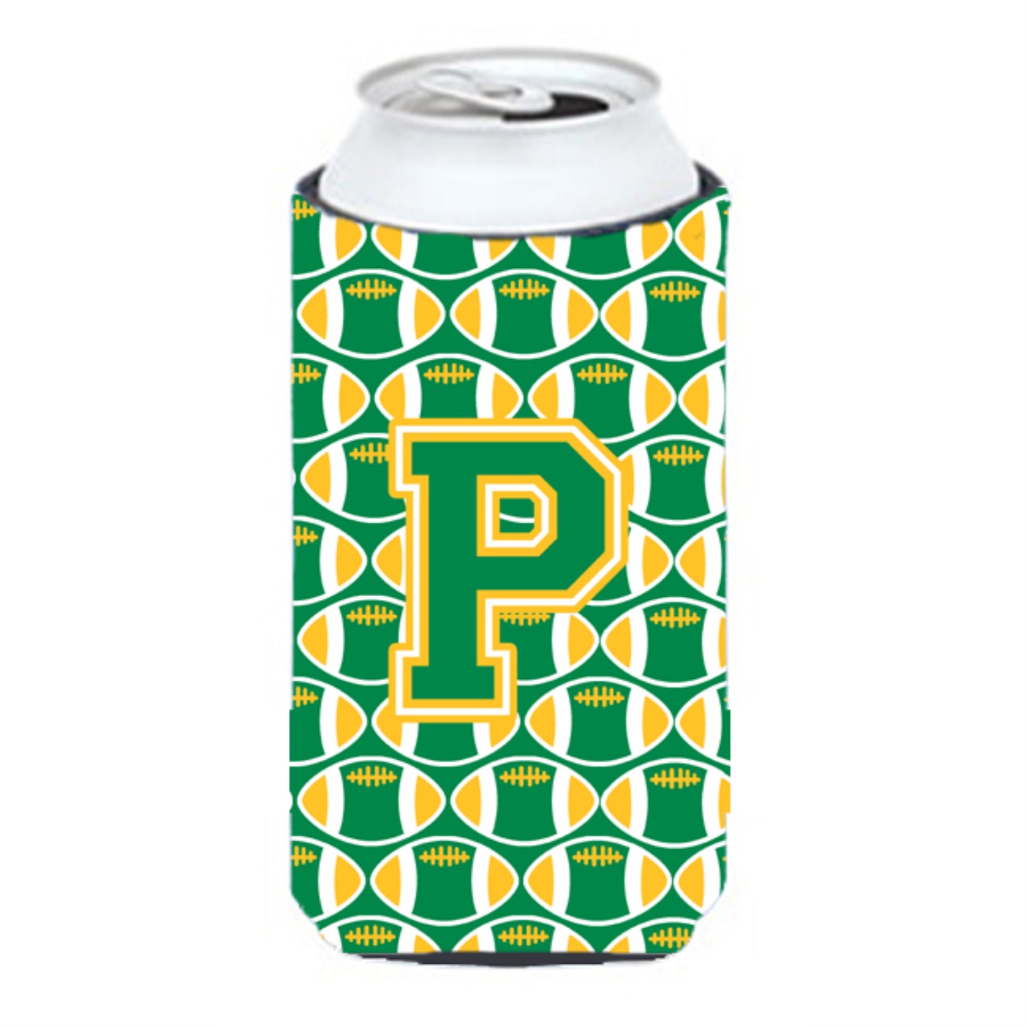 Letter P Football Green And Gold Tall Boy Beverage Insulator Hugger Cj1069-Ptbc