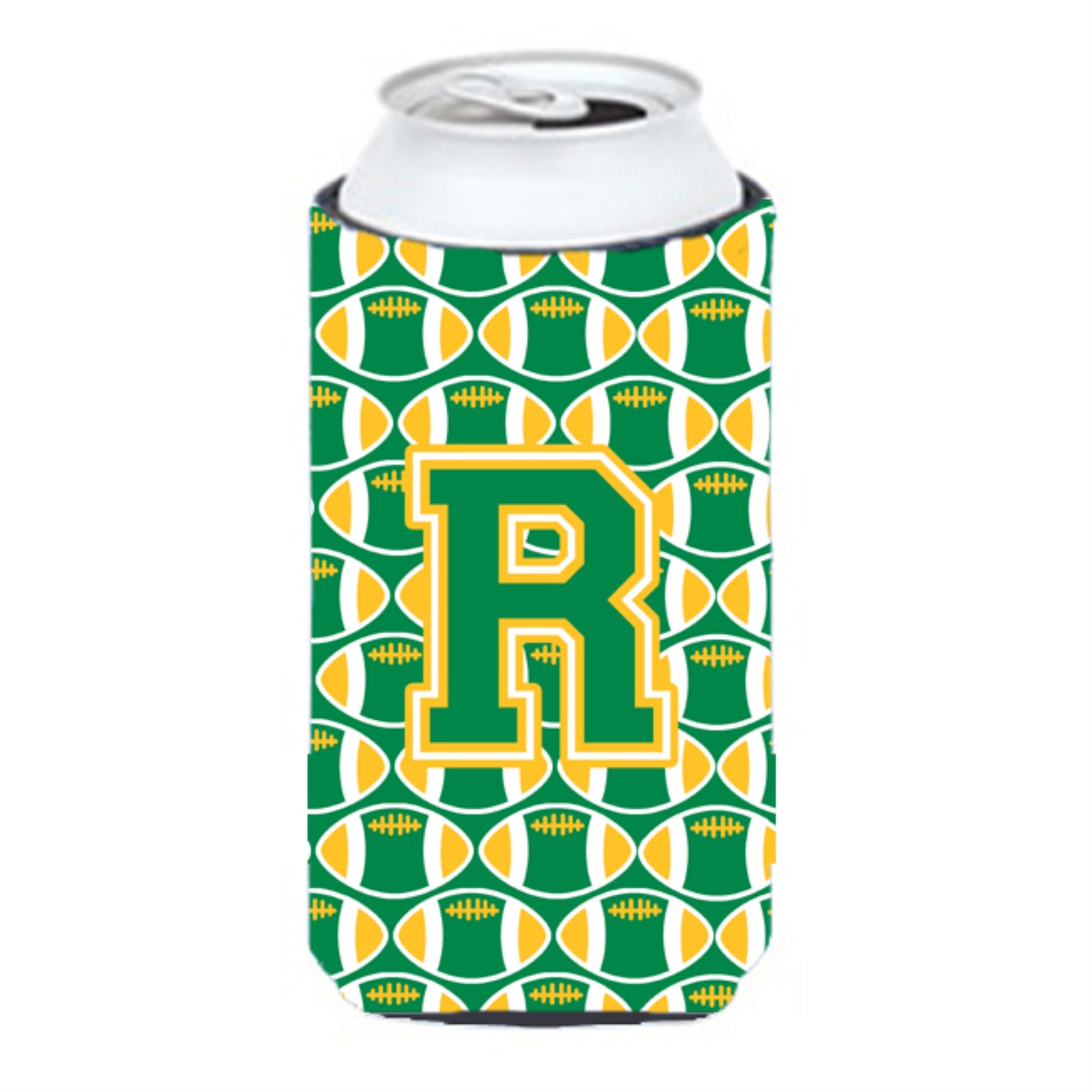 Letter R Football Green And Gold Tall Boy Beverage Insulator Hugger Cj1069-Rtbc